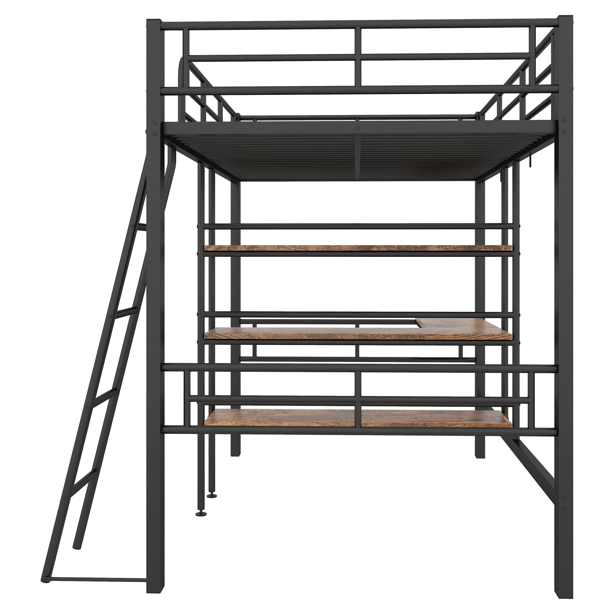 Loft Bed 90x200cm Iron Frame with Desk Multiple Shelves Black