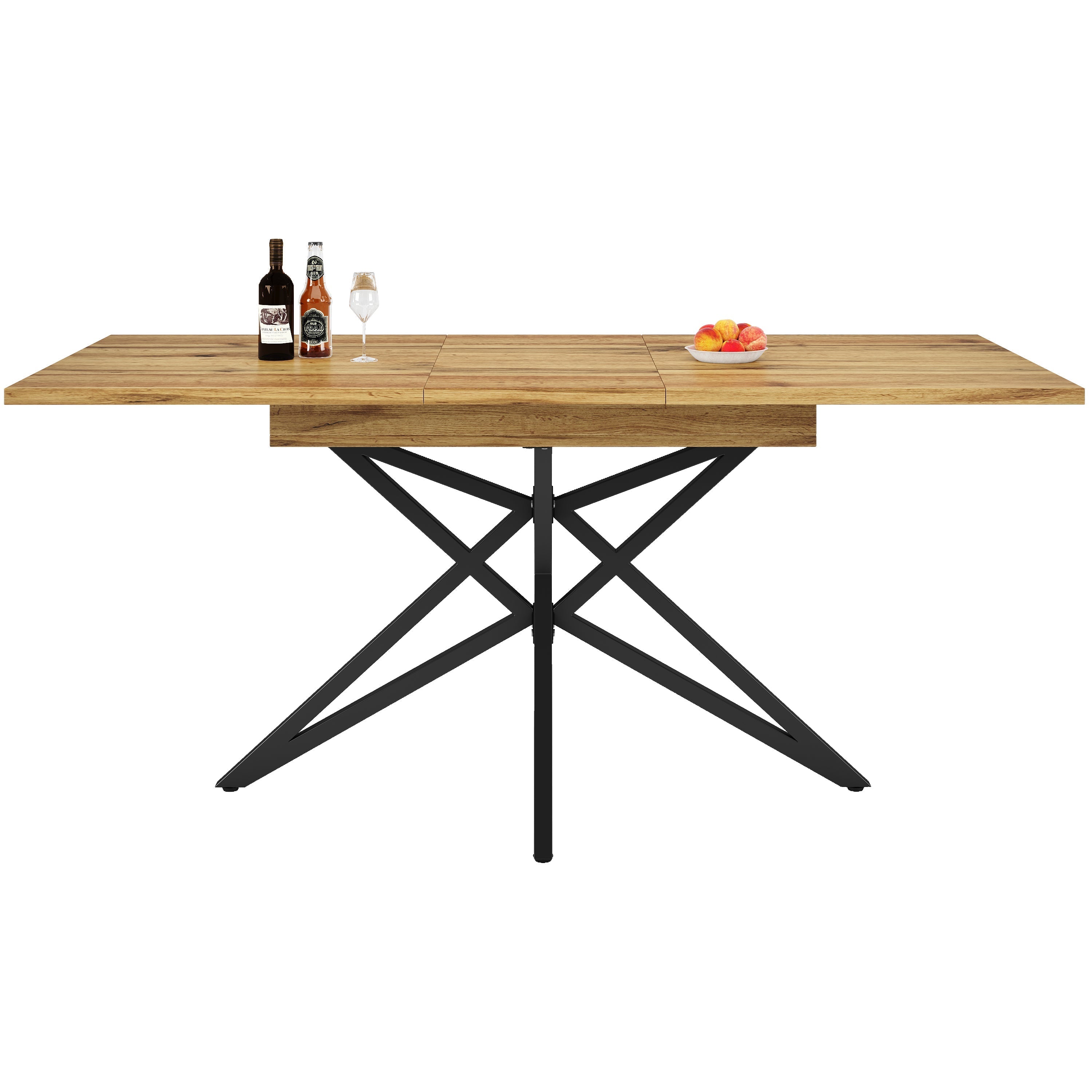 Extendable Dining Table with Star-Shaped Legs, Walnut and Marble Look