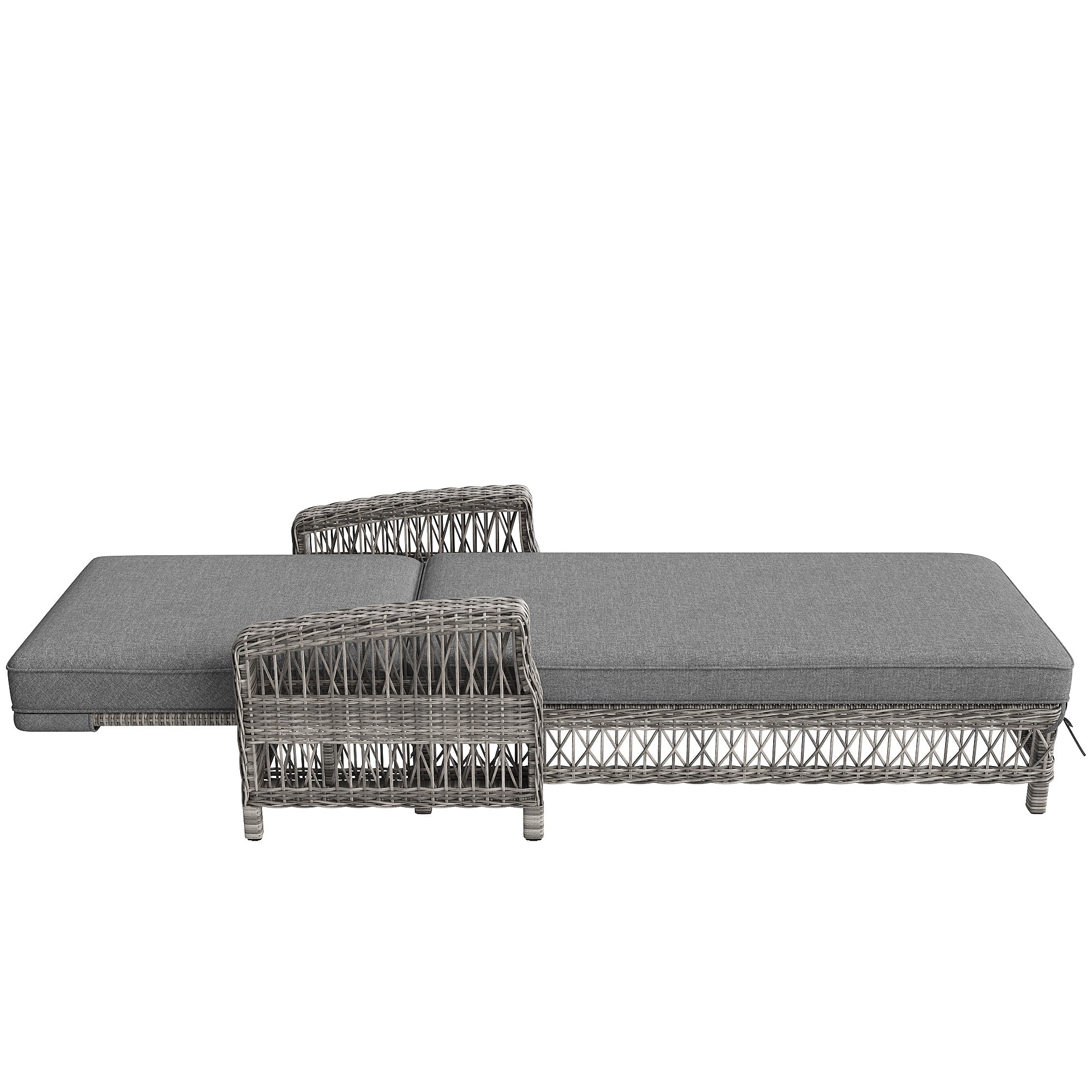 Outdoor Lounger Set of 4 with Adjustable Backrest and Removable Cushion, Grey Rattan