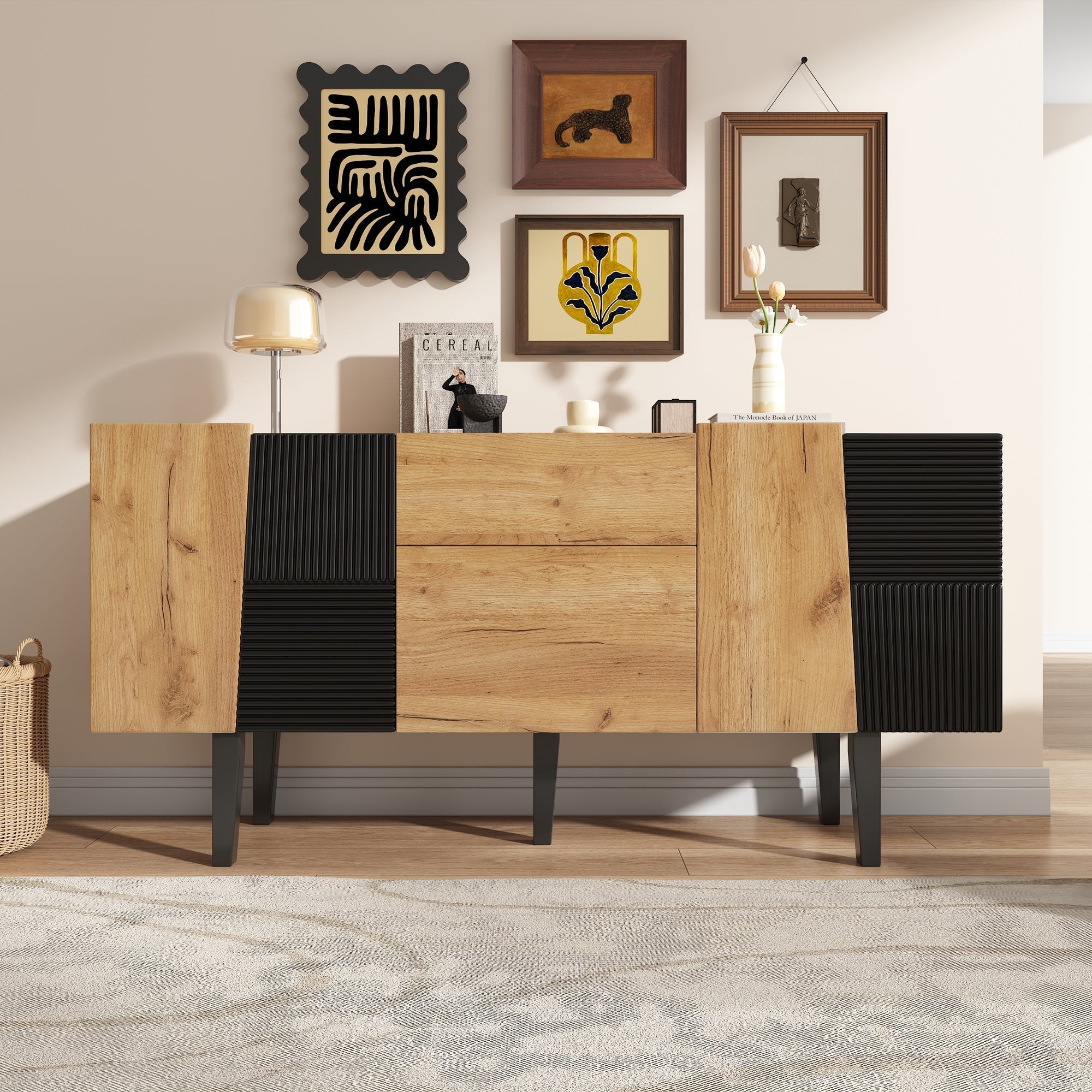 Contemporary TV Cabinet with Storage for 60" Televisions, Wooden Entertainment Center