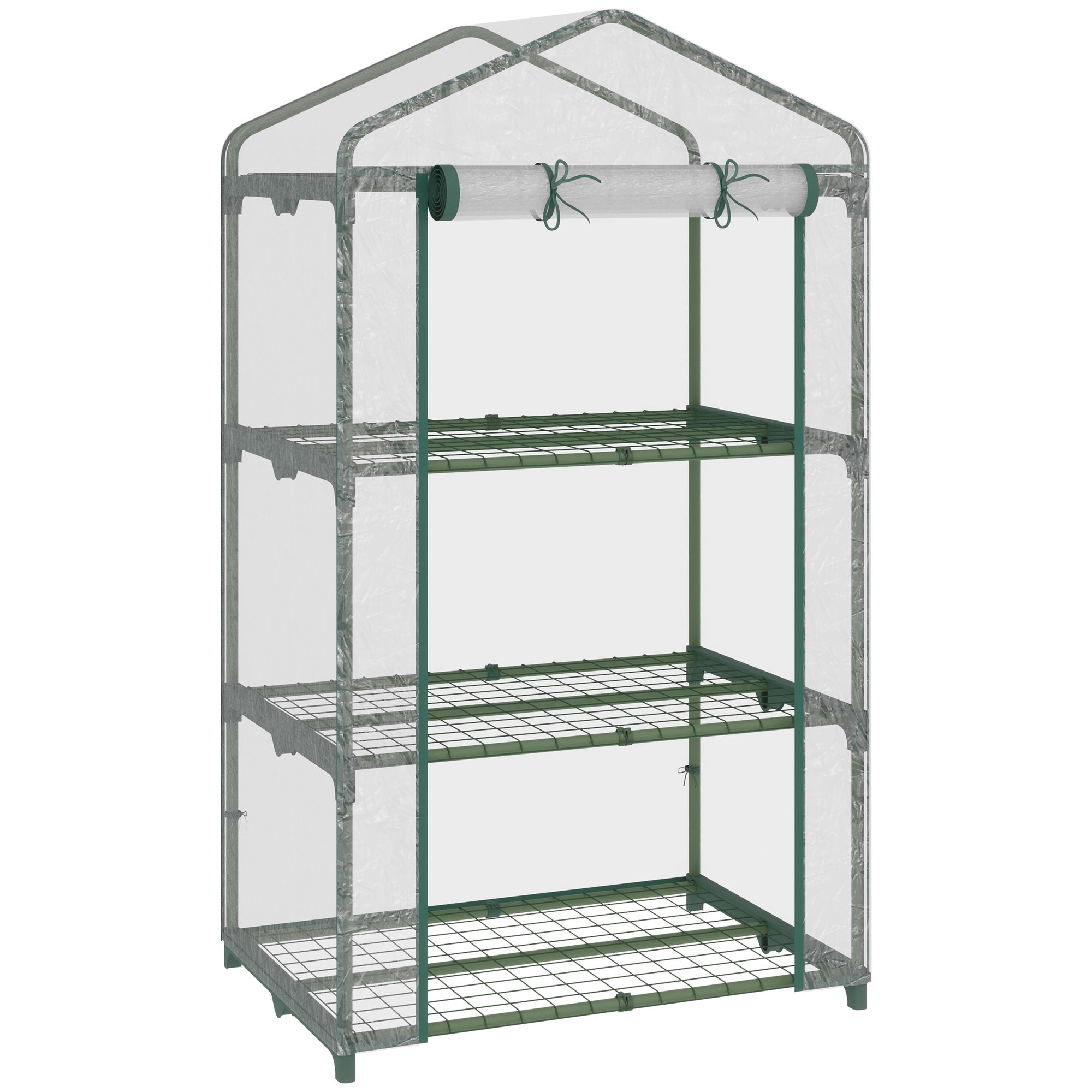 3 Tier Mini Greenhouse Portable Grow House with Roll Up Door, Clear