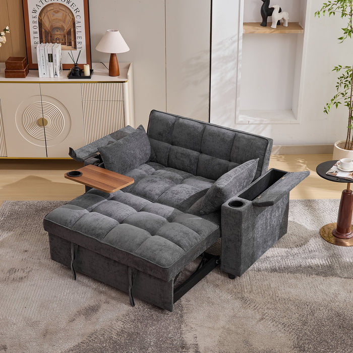 3-in-1 Sleeper Sofa Adjustable USB Hidden Table Cup Holder, Grey