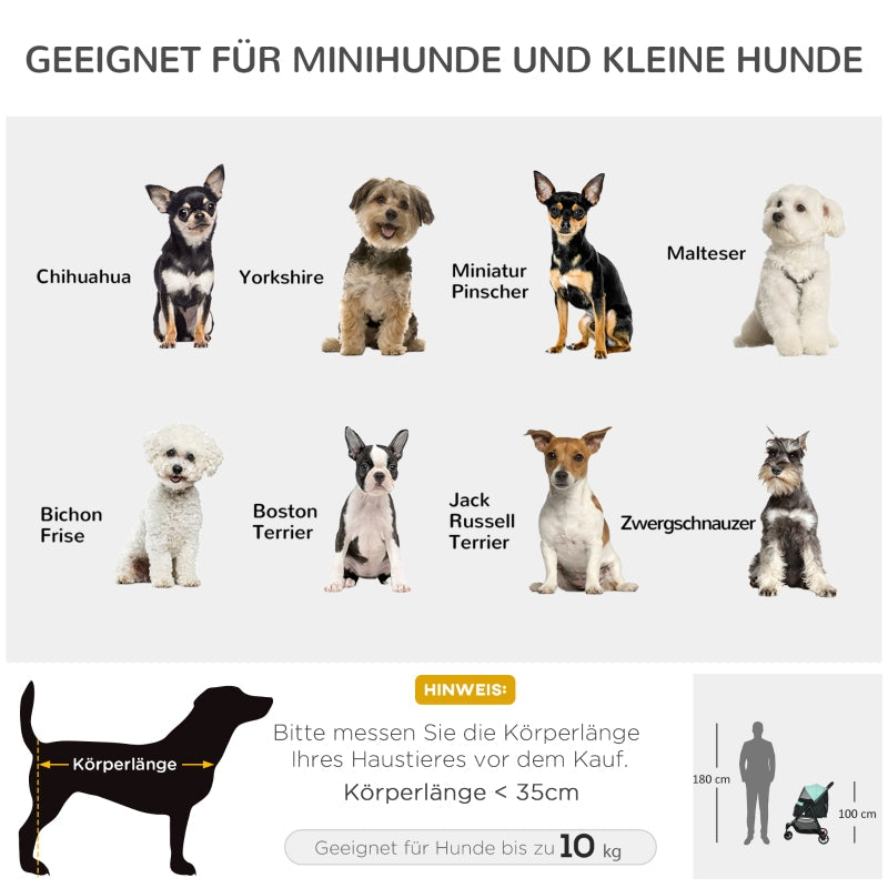 Tierkinderwagen, faltbar mit Regenschutz & 2 Getränkehaltern, Blau + Grün
