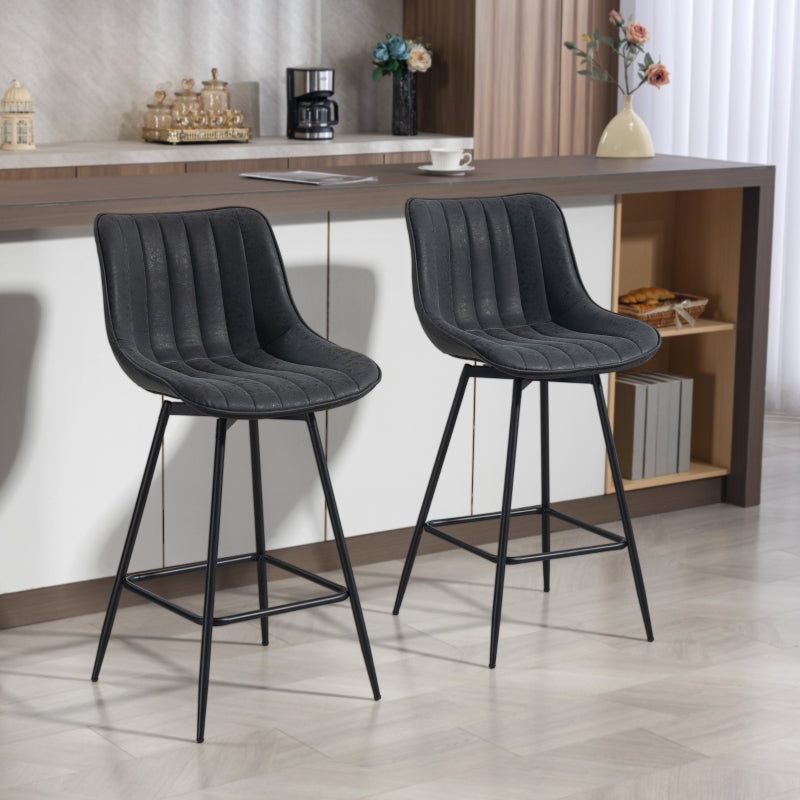 Bar Stools Swivel Set of 2 PU Leather Black
