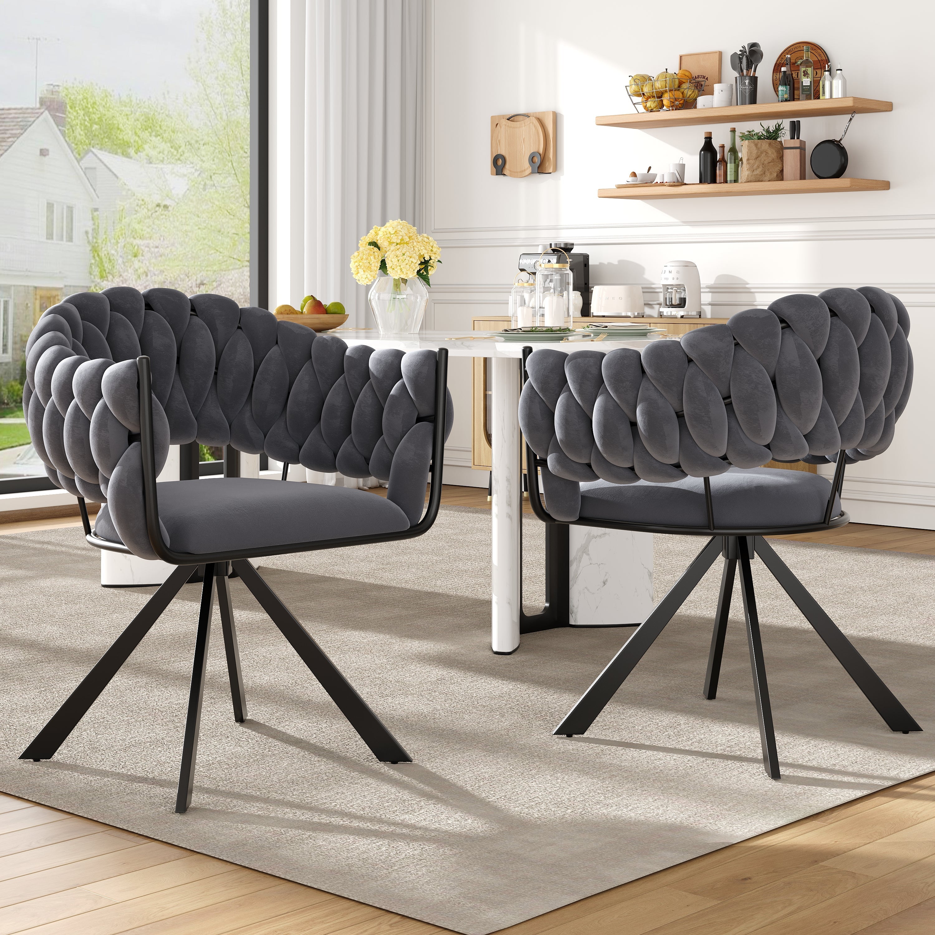 Set of 2 Dining/Vanity Chairs Modern Ergonomic Metal Claw Legs Grey Velvet