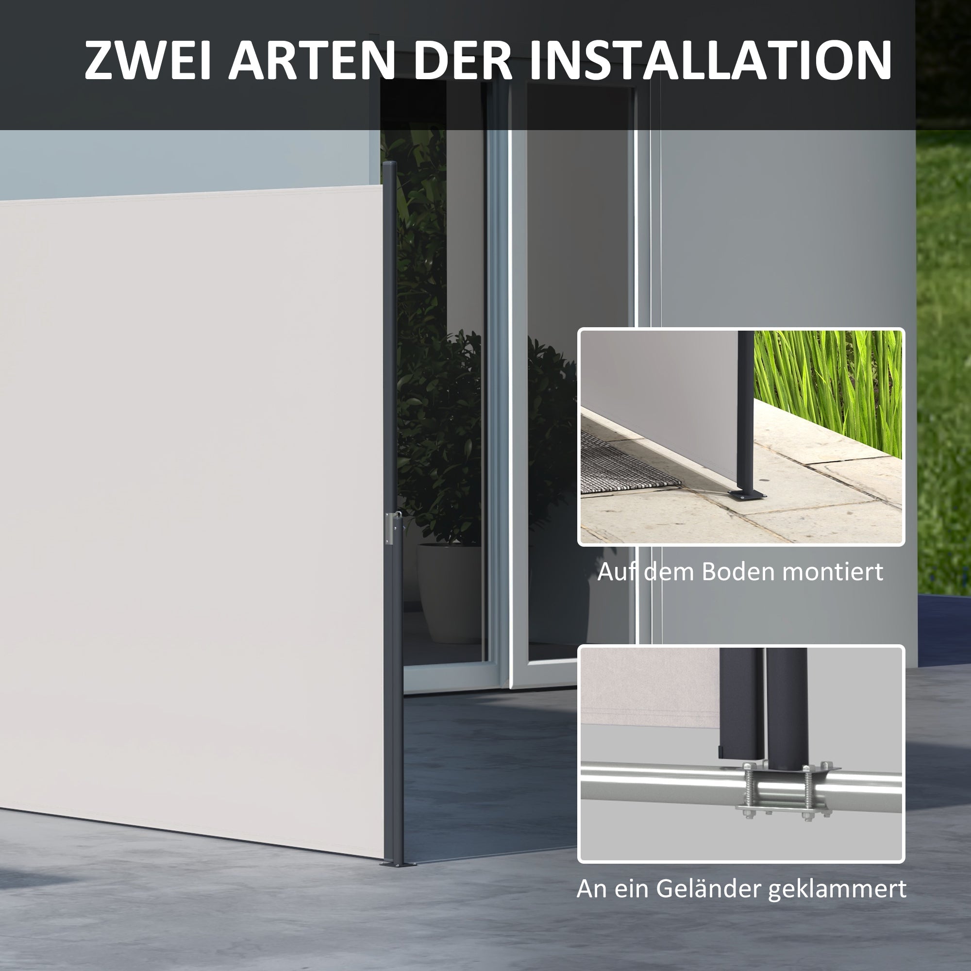 Extendable Side Awning 300x140cm UV Protection Windbreak Metal Polyester Light Grey