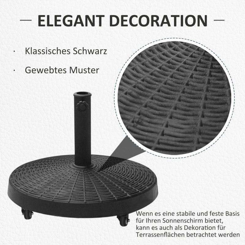 Parasol Base 25kg Rattan Look Wheels for Ø38/48mm Umbrellas, Resin & Metal