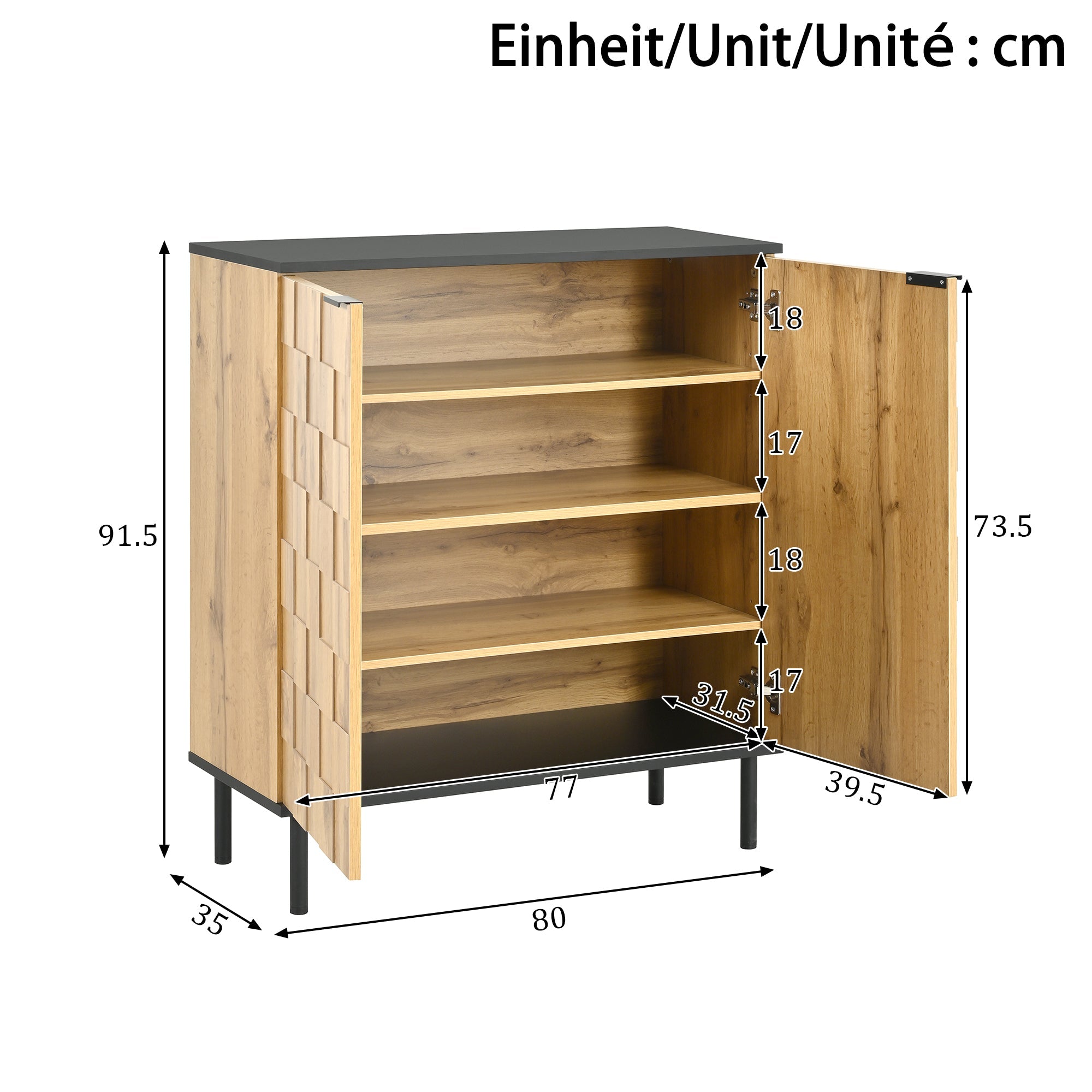 Mosaic Shoe Cabinet with 2 Doors and Adjustable Compartments, Wood Look Chipboard