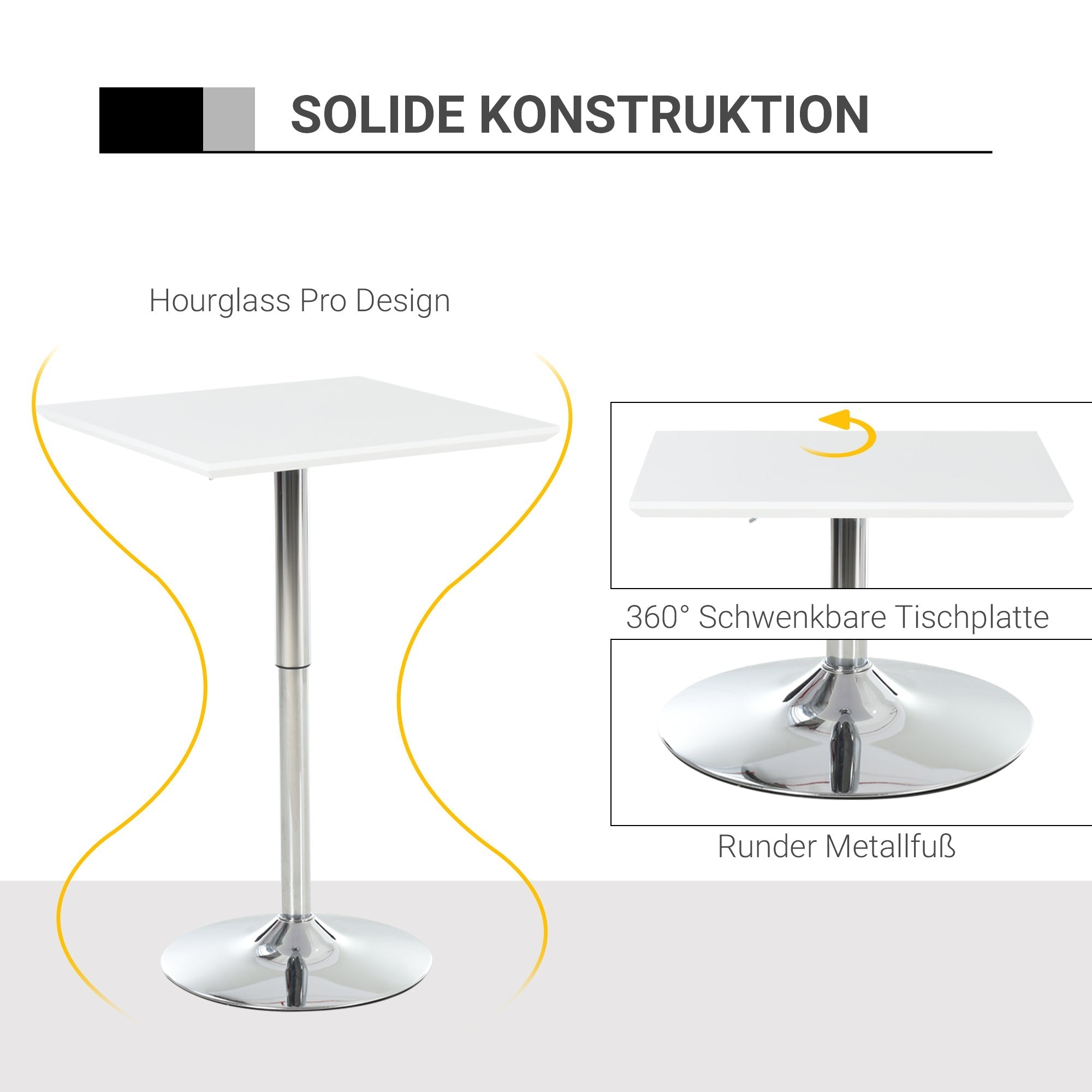 Bistro Table, Height Adjustable Square, Steel White