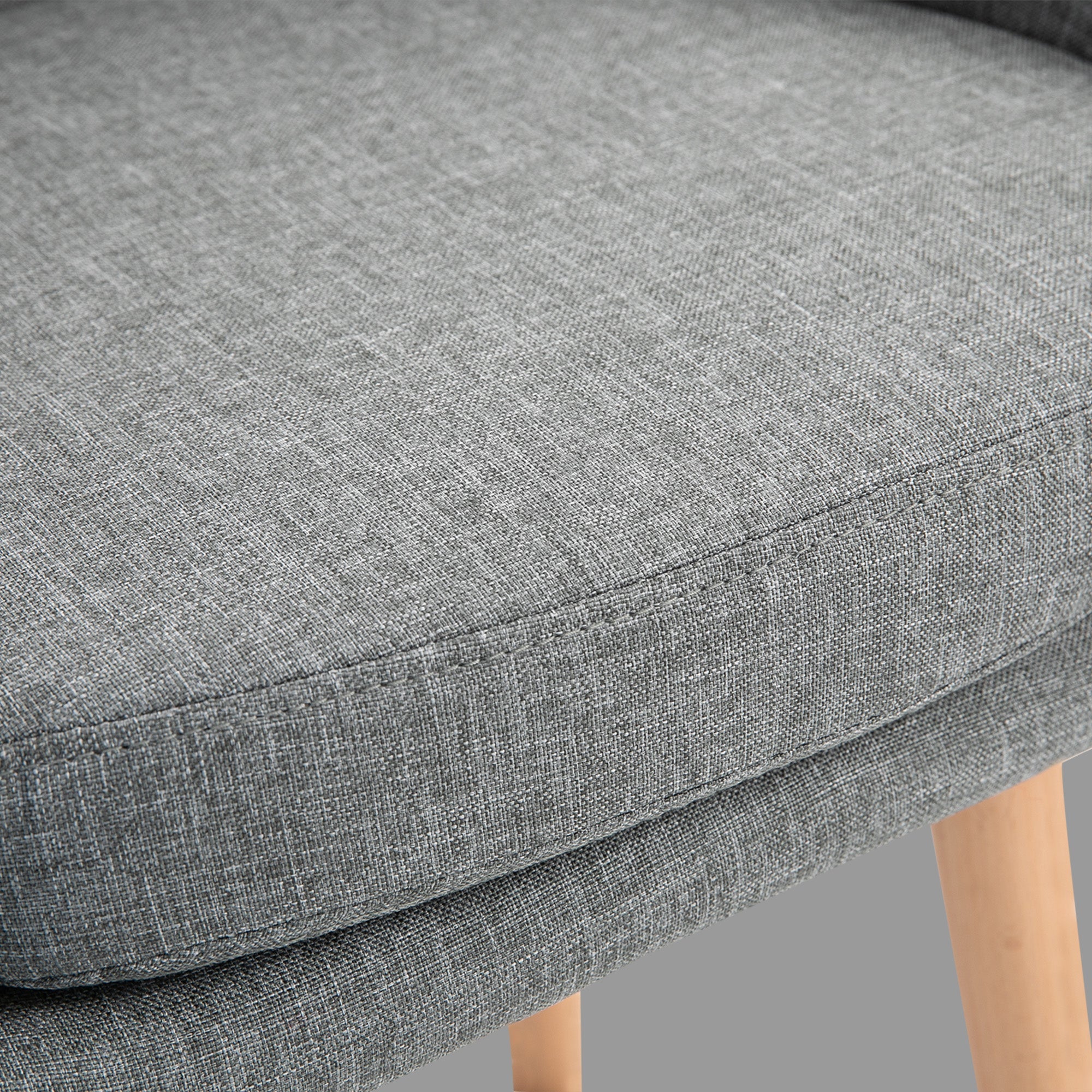 Bar Stools, Set of 2, Seat Cushion, Footrests, Grey Linen
