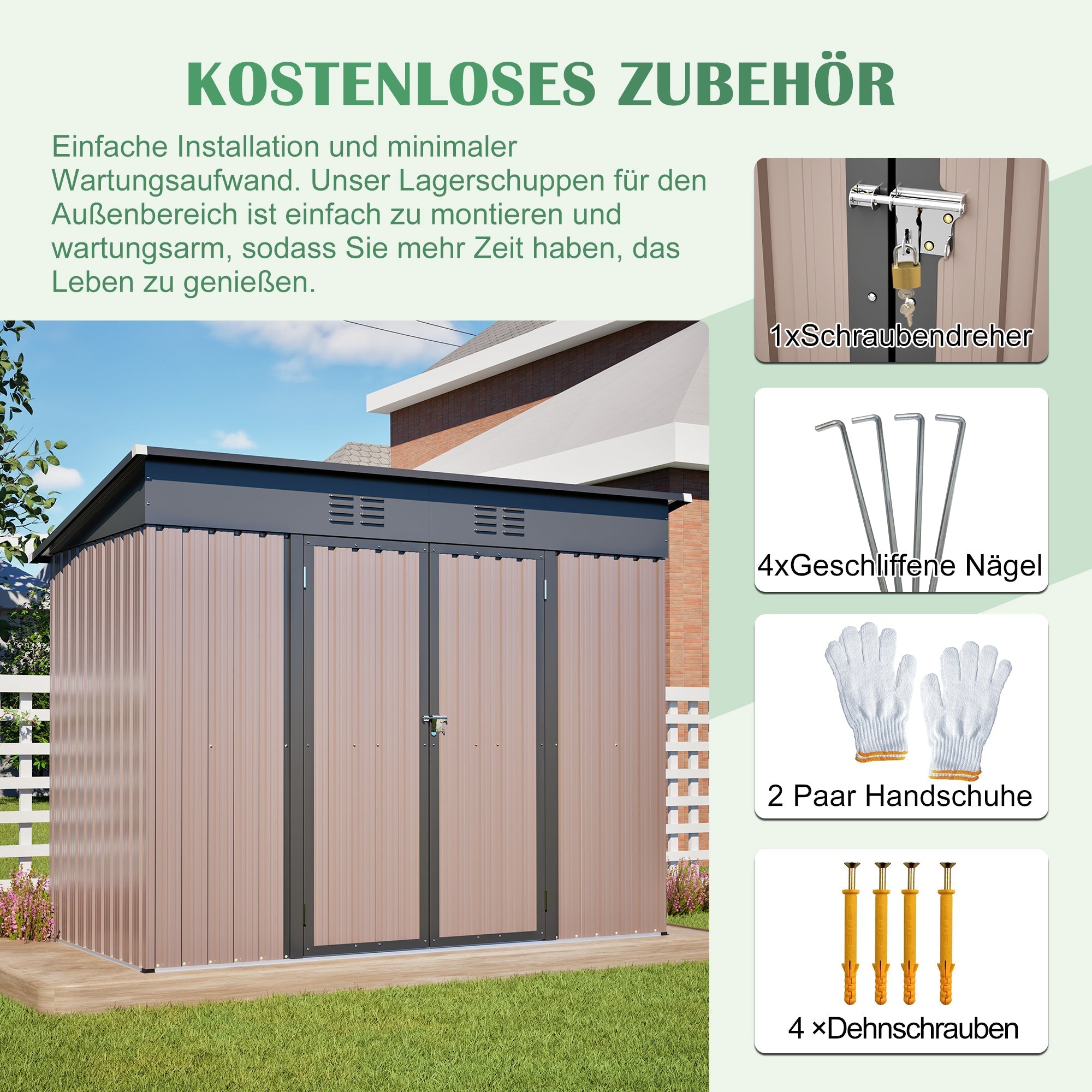 Rathwood 8x4 FT Metal Garden Shed with Foundation and Weatherproof Design, Brown Metal