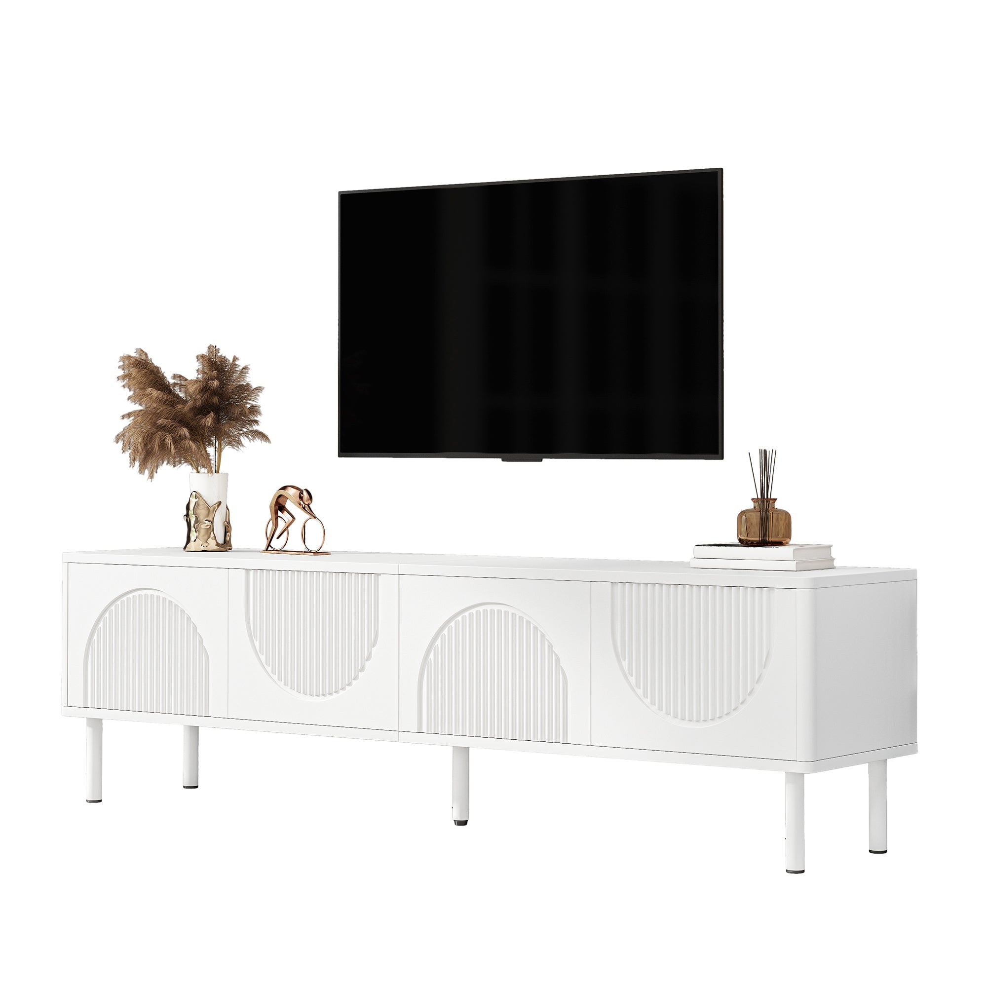 Modern 180cm TV Stand with Storage and Cable Management, White Matte