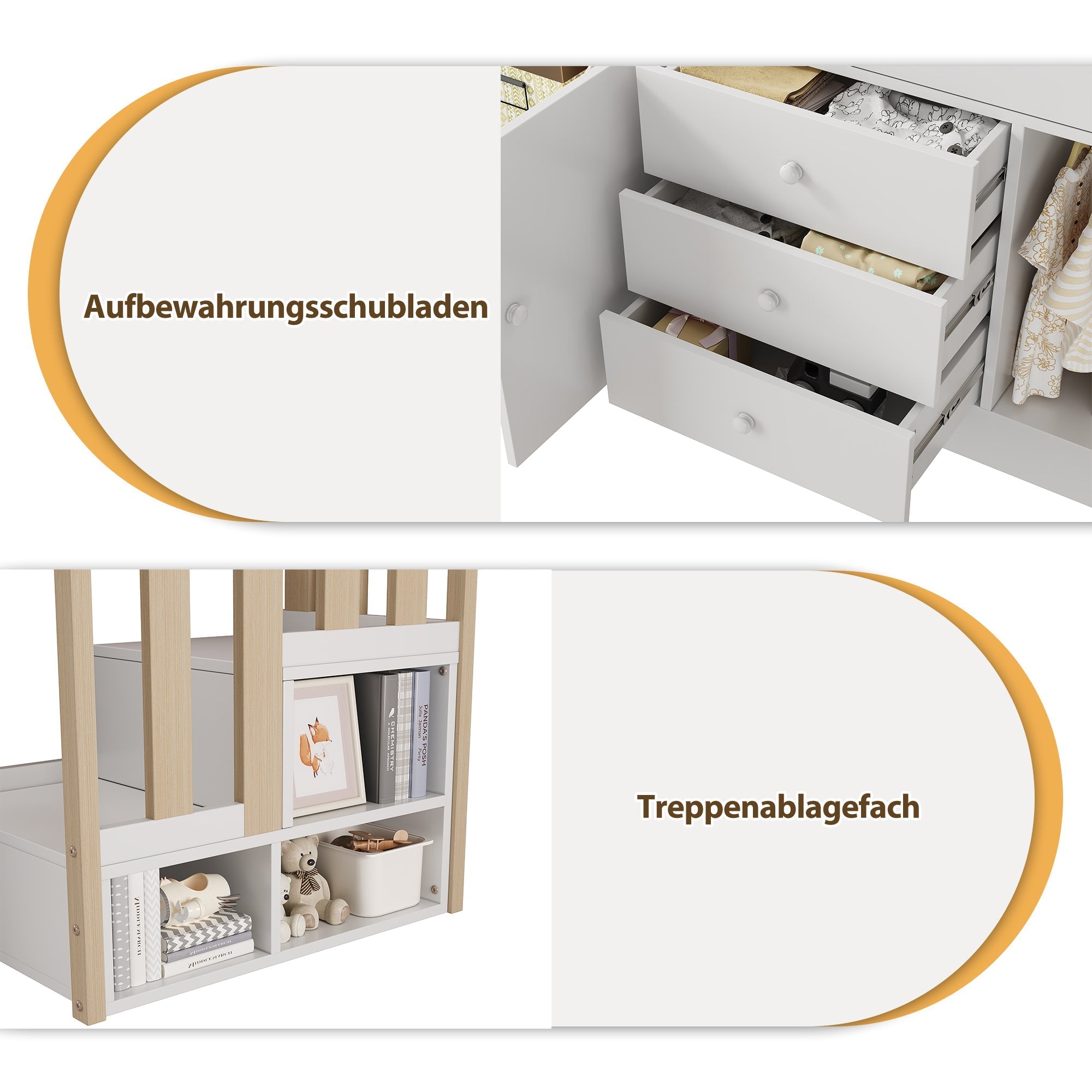 Multifunctional Children's Loft Bed 90x200cm with Stairs Drawers & Storage Cabinets - White