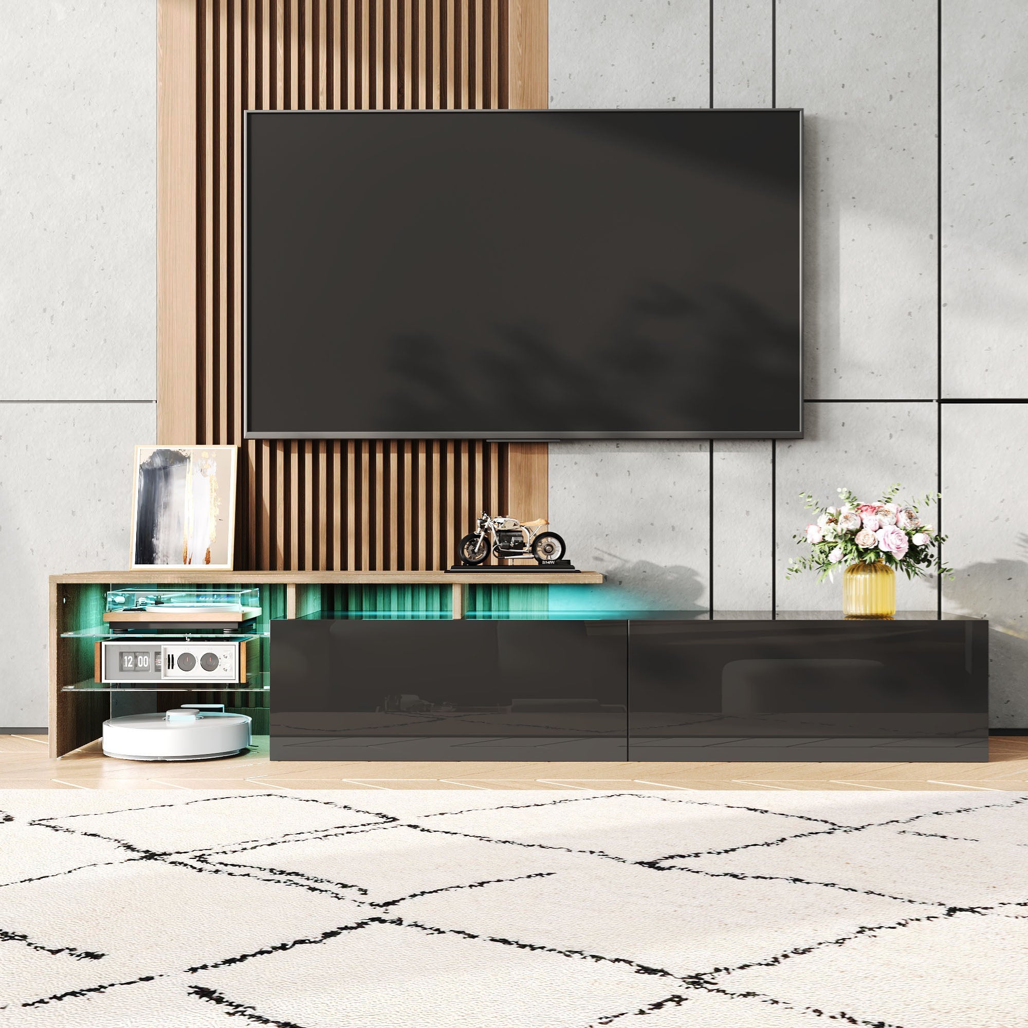 Modern TV Cabinet: Stylish, Elegant, Practical Storage, High-Gloss Black, Wood, Glass