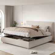 Upholstered Double Bed with Hydraulic Storage and Slatted Base, 180x200cm, Cream Velvet