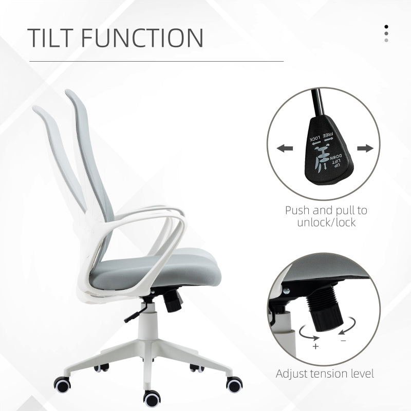 High Back Office Chair, Adjustable Height Swivel Armrests, Fabric Light Grey