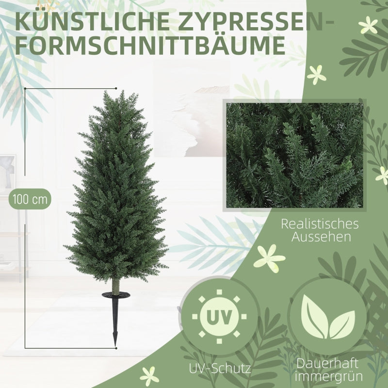 Künstliche Zypresse, 2er-Set, 100 cm, Kunststoff