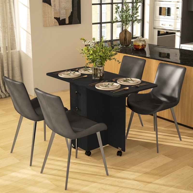 Multi-Storage Six-Person Drop Leaf Dining Table, Black