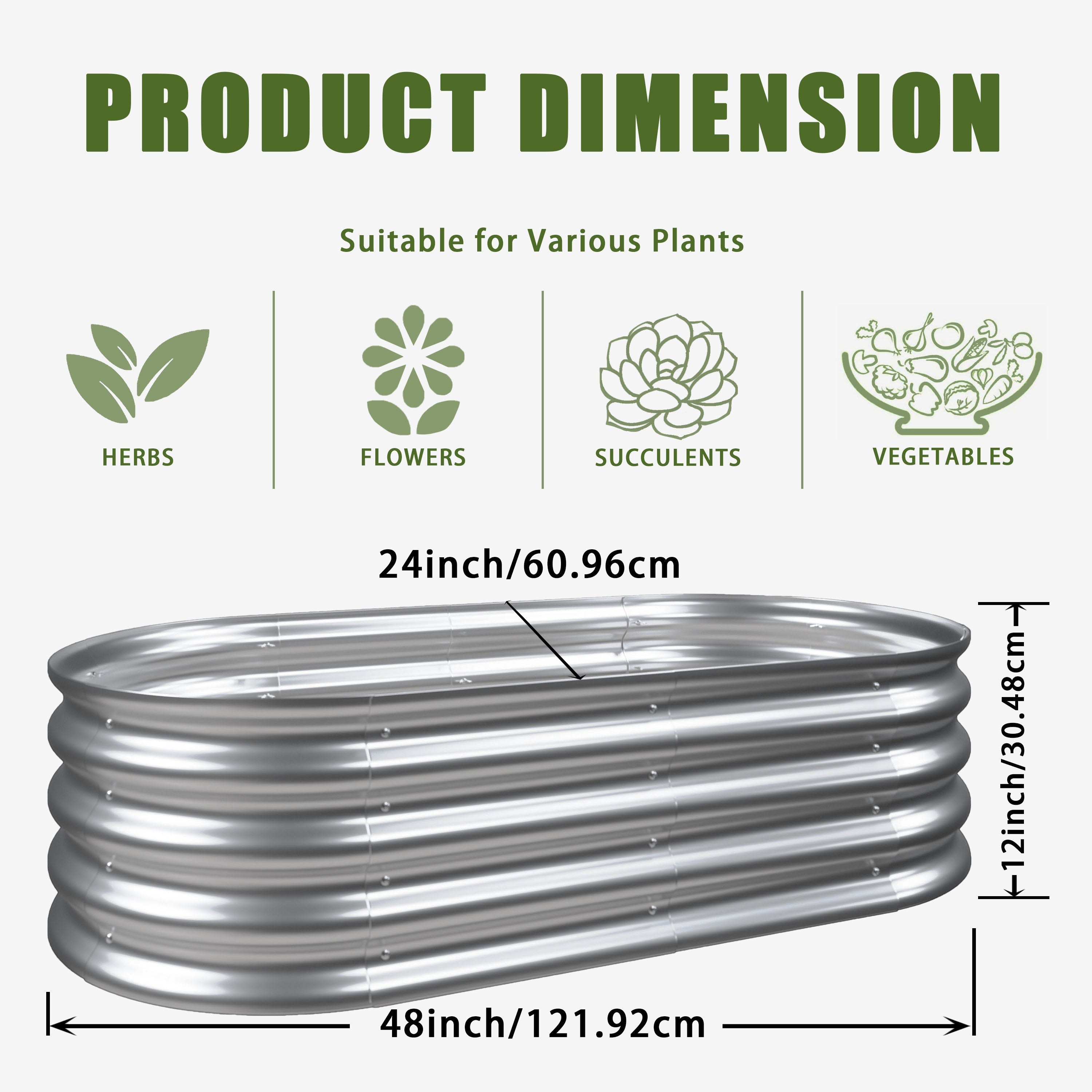 Raised Bed Galvanized Metal Planter Garden Bed Kit, 2pcs 4x2x1ft Metal