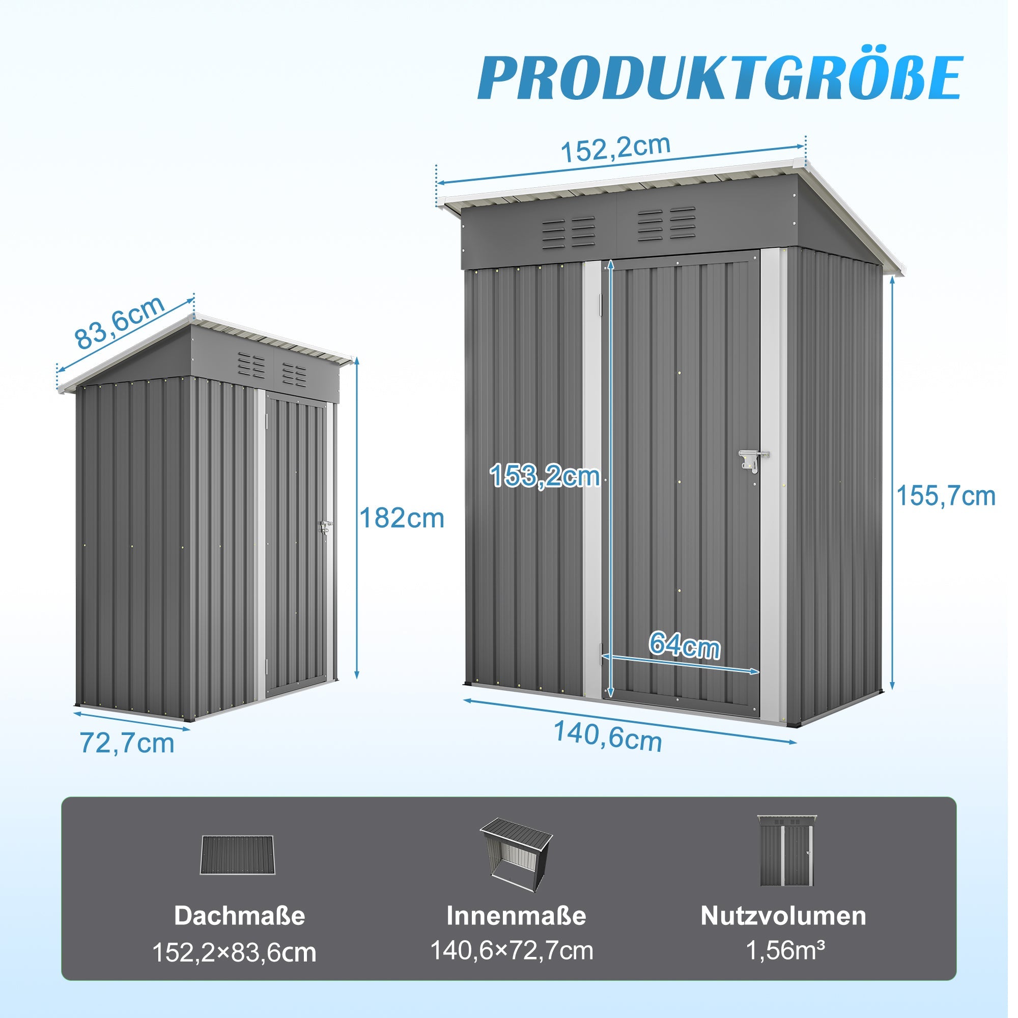Garden Shed Flat Roof Lockable 152x84x182 cm - Dark Grey