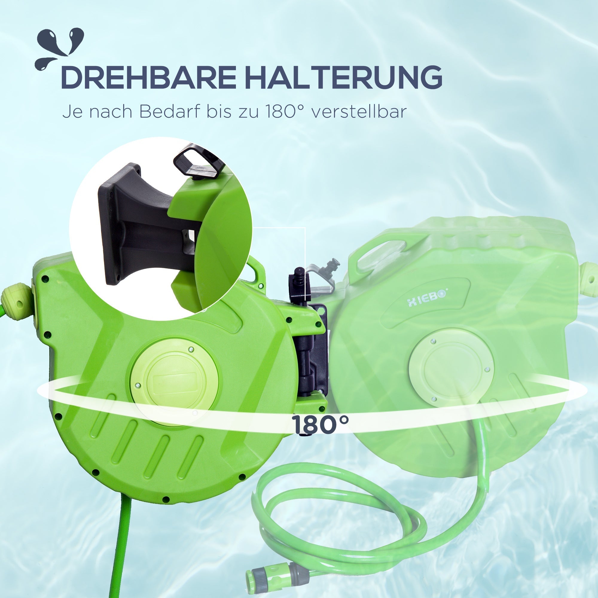 Automatic Hose Reel 15m Swivelling Compressed Air & Gardening, Green
