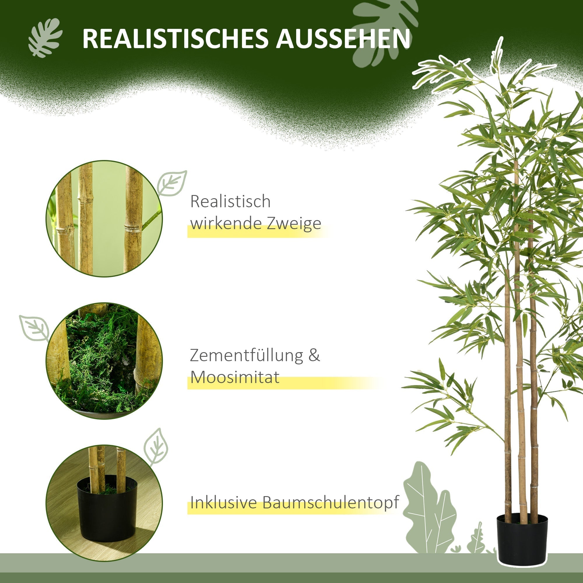 Artificial Bamboo Plant, 180cm with 830 Leaves, Green