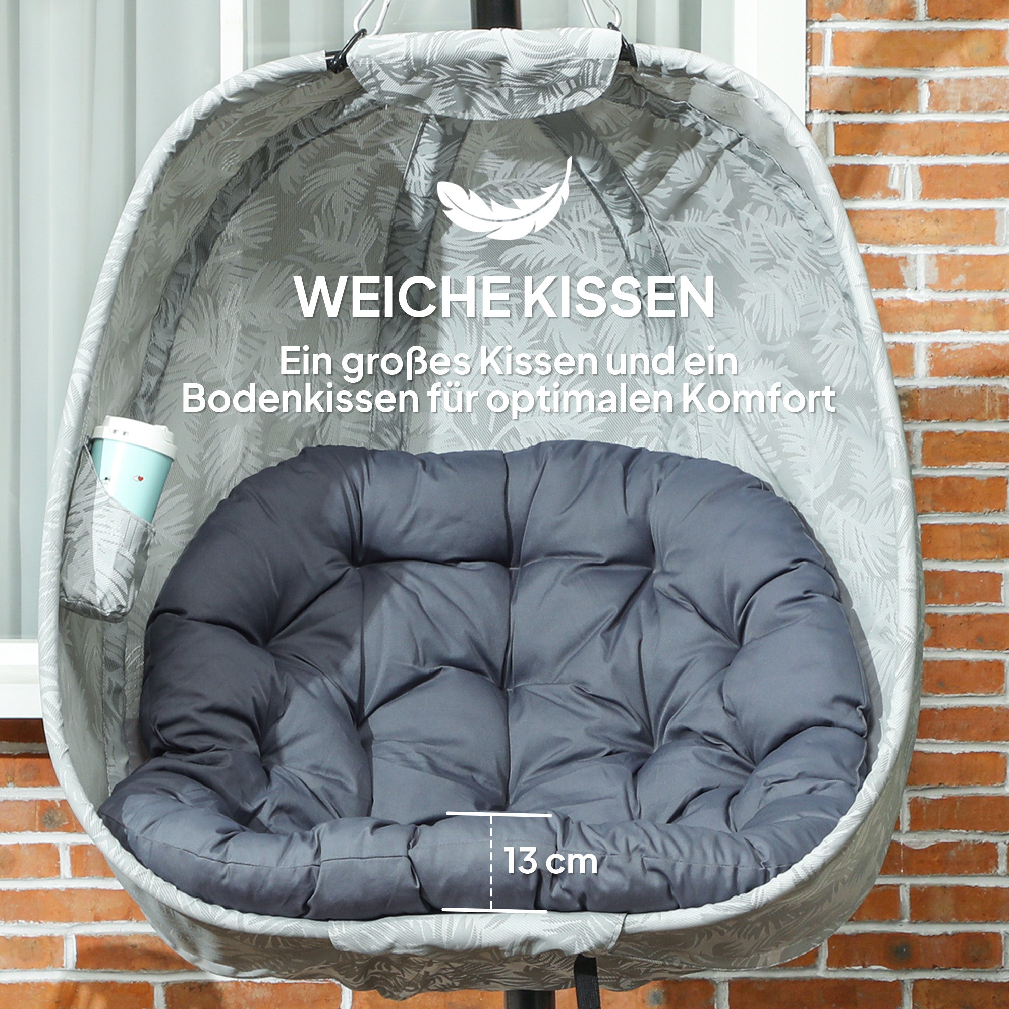 Eiförmiger Outdoor-Hängesessel, klappbare Schaukel-Hängematte mit Ständer, Grau