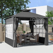 3 x 3 m Gartenpavillon, Doppelter Dachbezug mit abnehmbaren Seitenteilen und Kirchenfenstern, Dunkelgrau