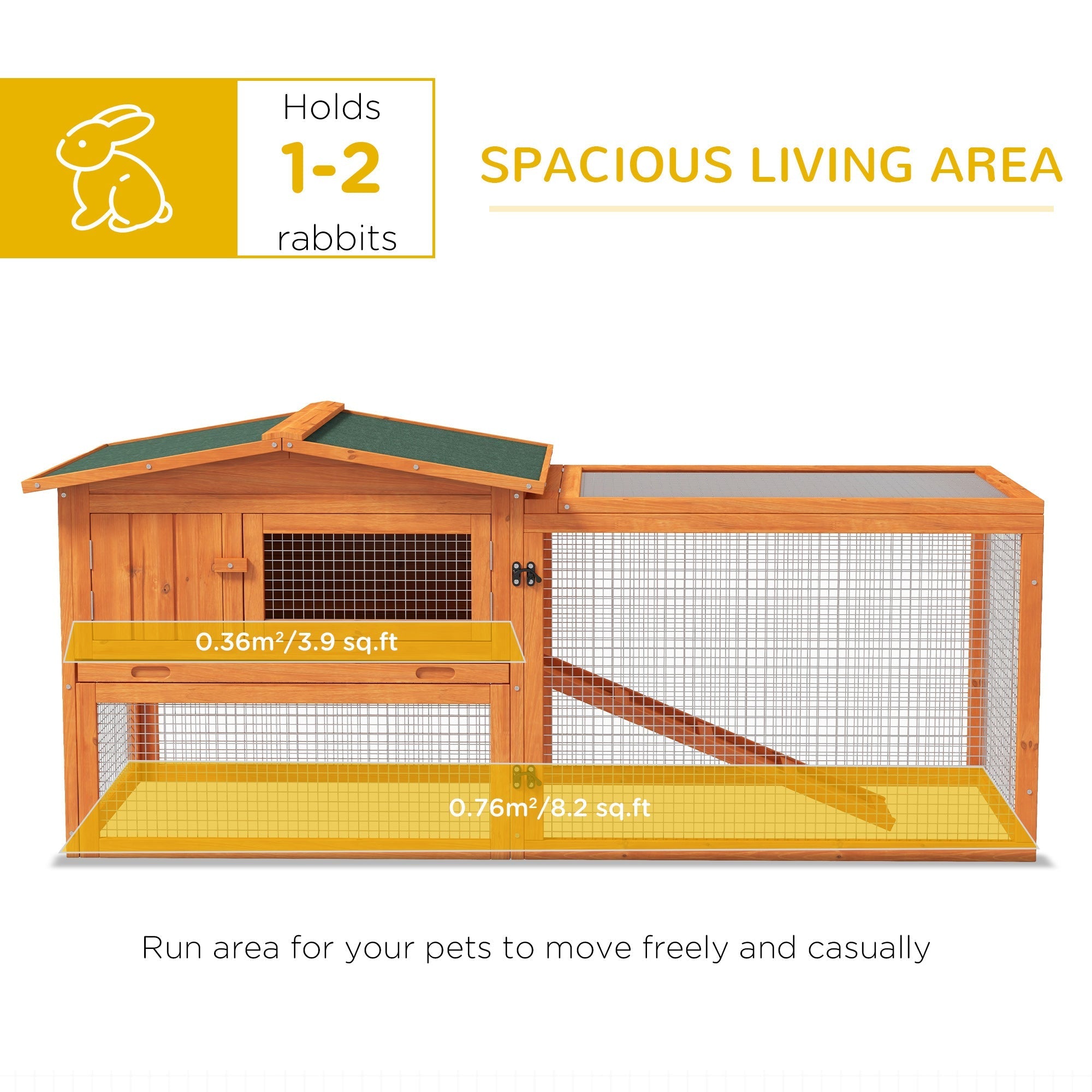 Small Animal Hutch, Indoor Outdoor with Tray & Ramp, Fir Wood, Orange