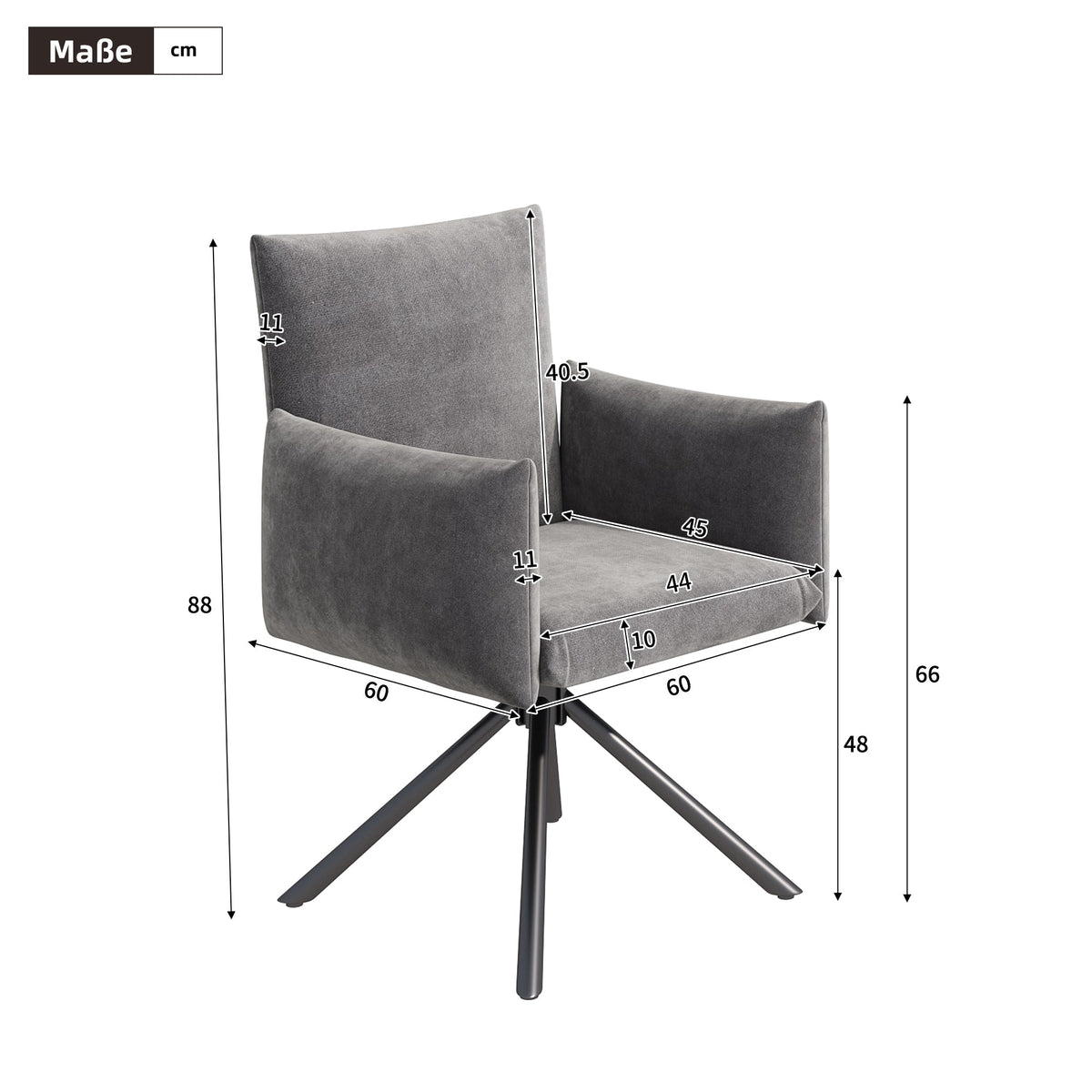 Set of 6 Dining Chairs Upholstered 360° Swivel Lumbar Support - Velvet Grey