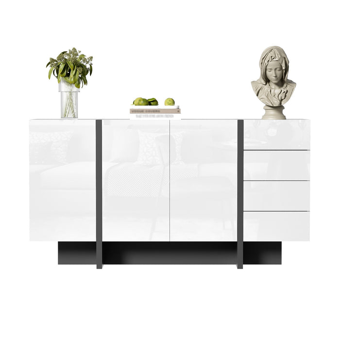 Sideboard, 2-Door 4-Drawer Modern, White High-Gloss