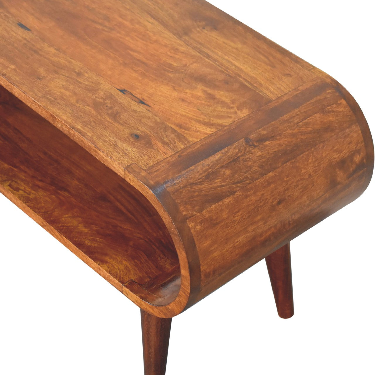 Amaya Nordic Style Coffee Table with Open Slot Storage, Solid Wood Dark Brown