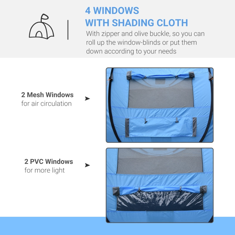 Pop-up Camping Tent, 4-5 Person Family Tent with 2 Windows, Sky Blue