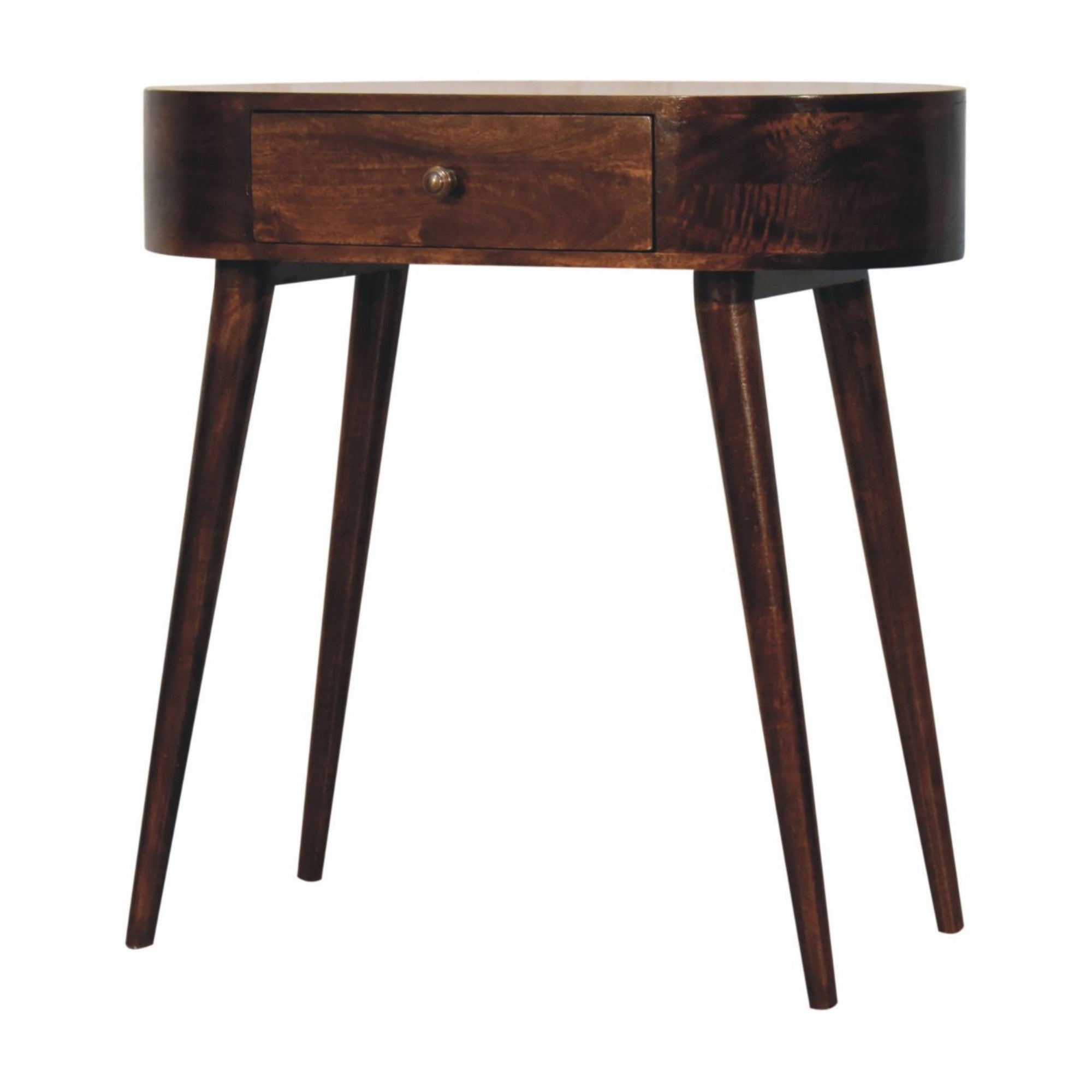 Solid Wood Console Table with 1 Drawer, Rounded, California Walnut Brown