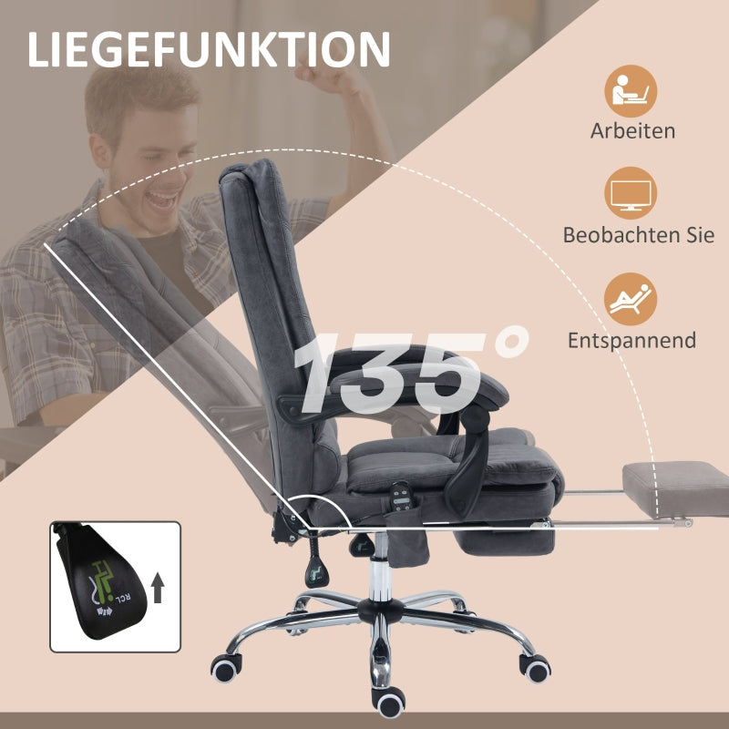 Vinsetto Massage Office Chair, Heat Function, 135° Tilt, Ergonomic, Dark Grey