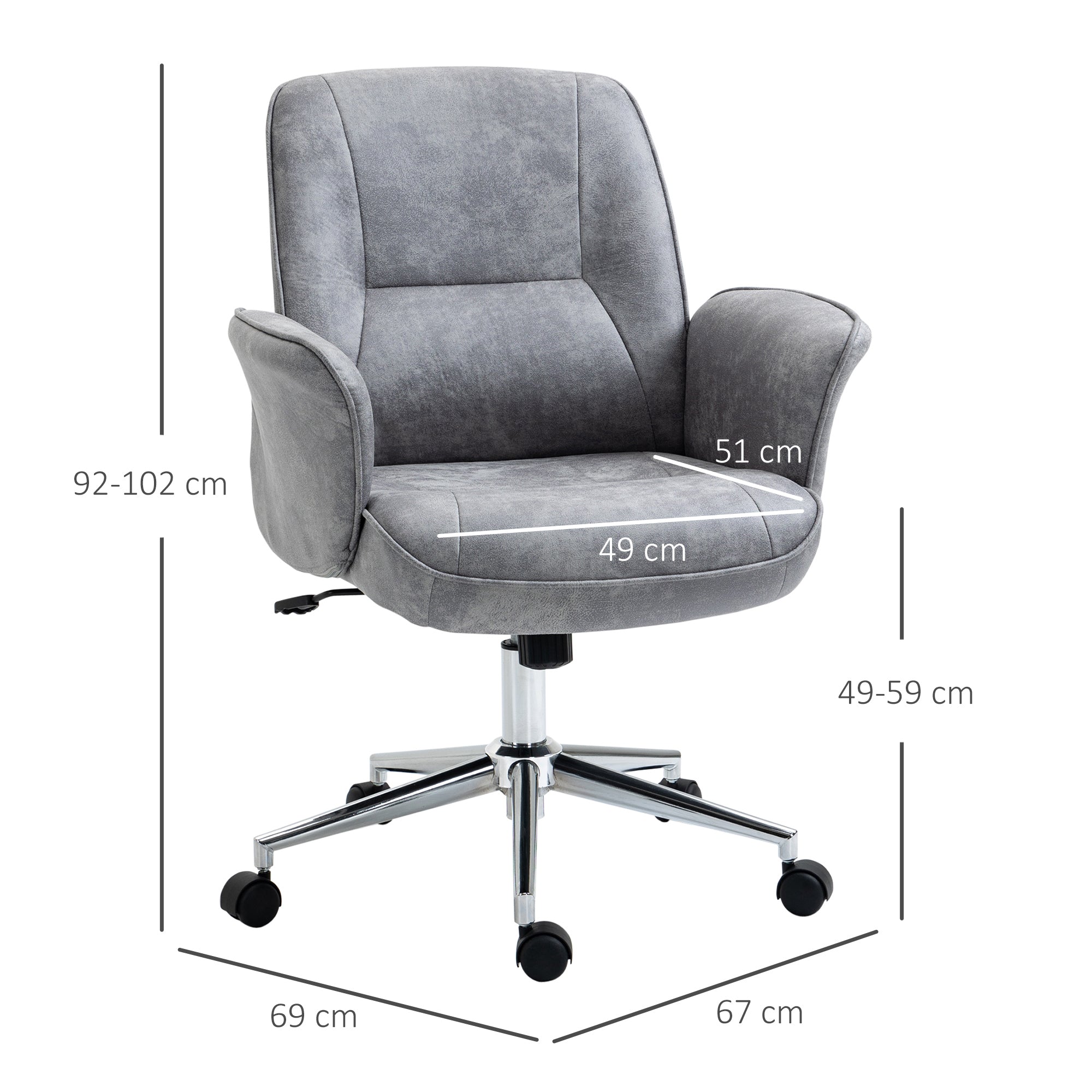 Vinsetto Office Chair XXL Ergonomic Upholstered, Height Adjustable, Rocking Function, Light Grey