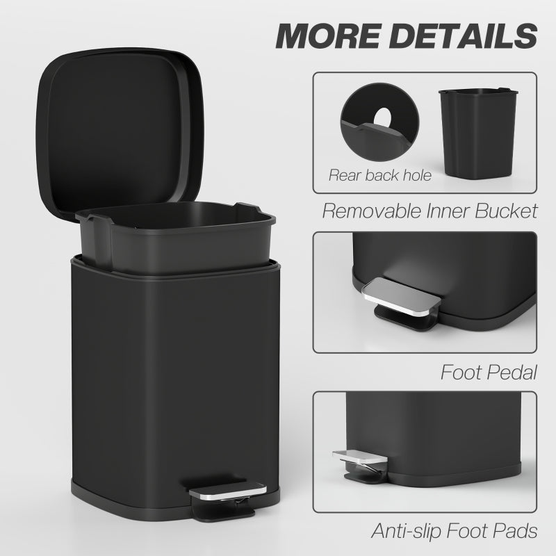 12L Modern Boxy Kitchen Bin Metal Black