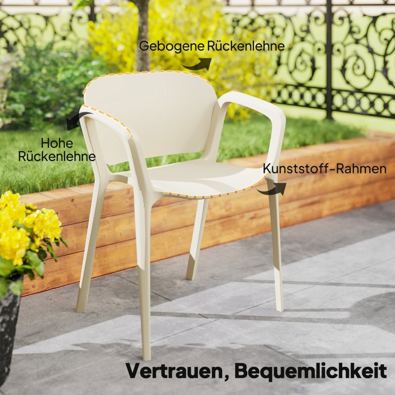 Garden Chair Set, 4 Stackable Plastic Chairs with Armrest Backrest, 120 kg Loadable, Weatherproof