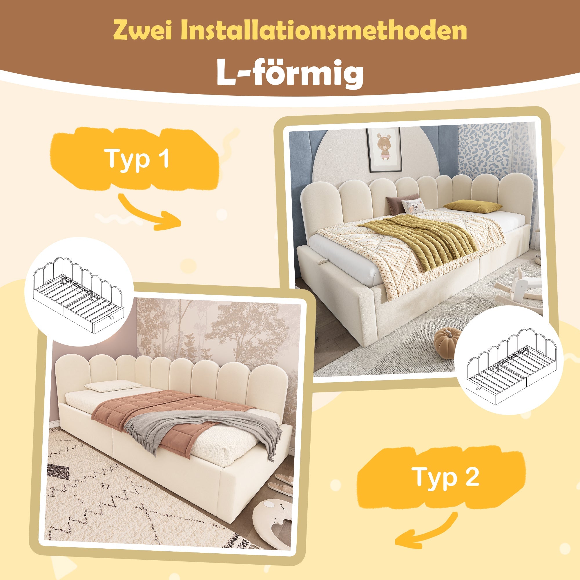 Upholstered Daybed Sofa Bed 90x200cm Hydraulic Storage Velvet Beige