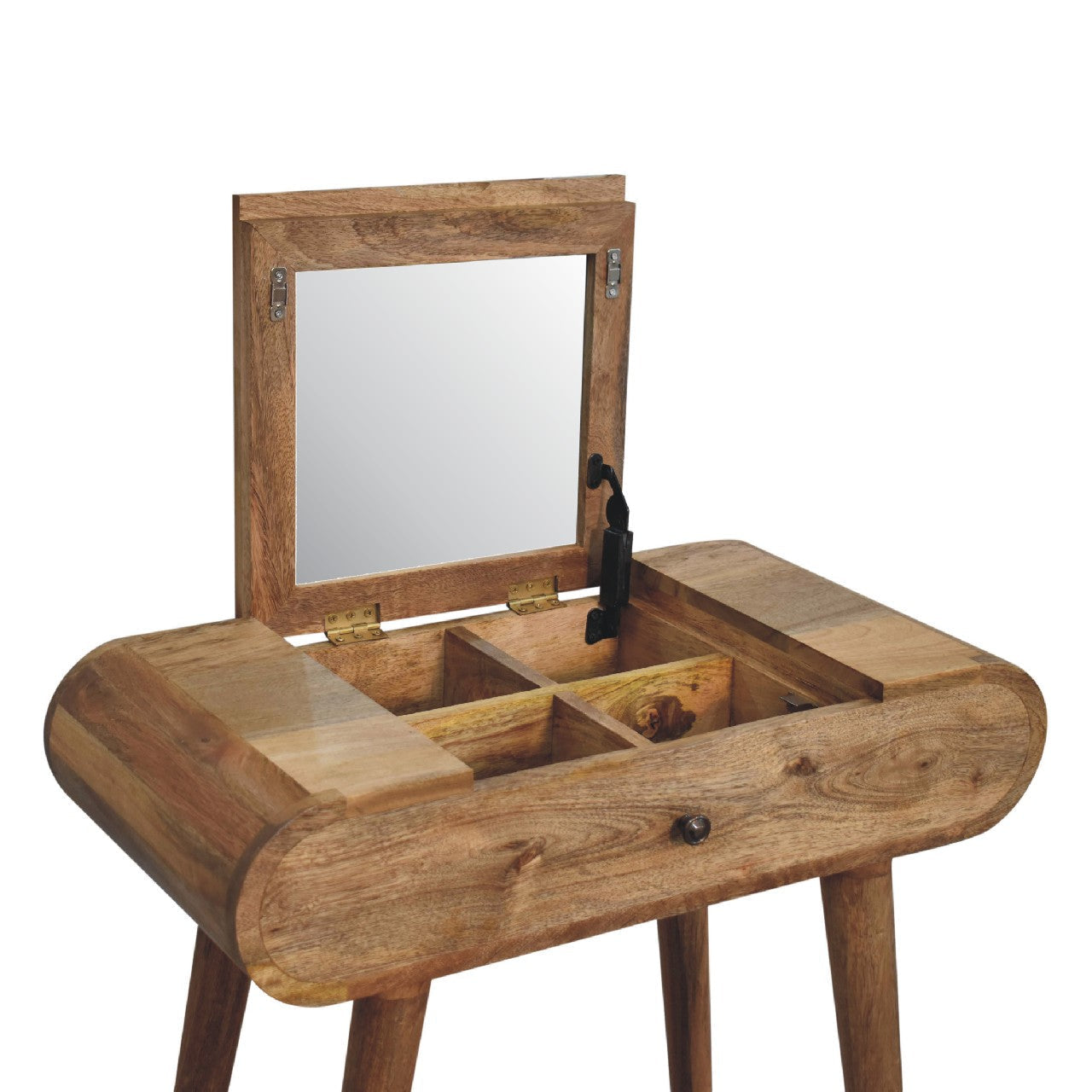 Solid Wood Mini Round Dressing Table, 1 Drawer, Nordic Legs, Brown