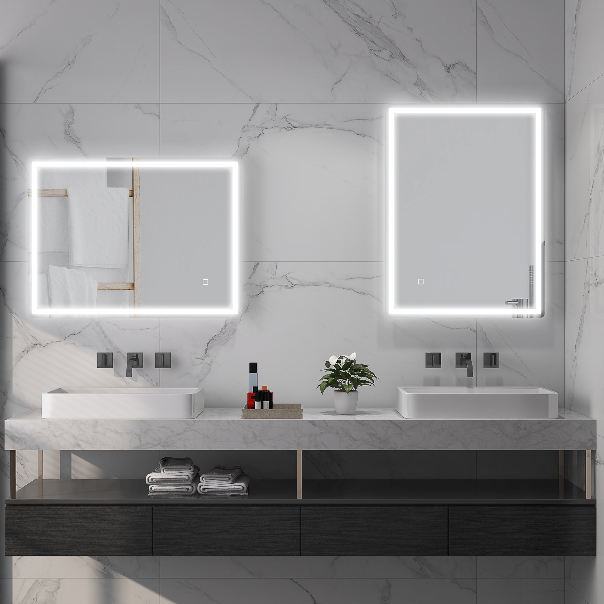 Dimmable Bathroom Mirror 80x60cm Memory Anti-Fog Surface, Glass