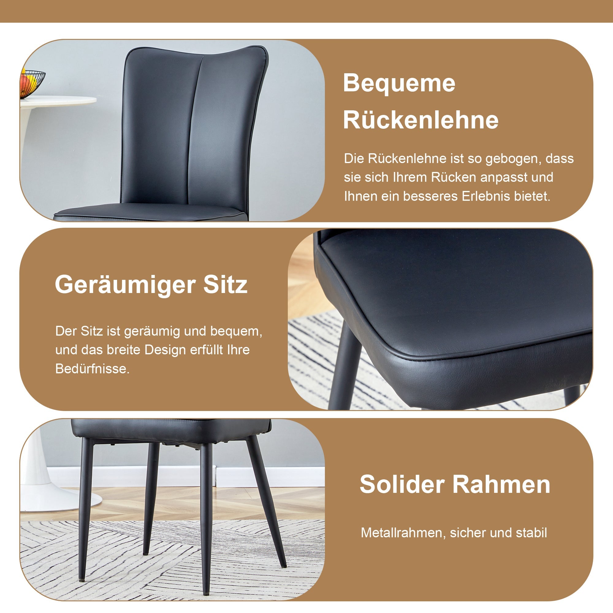 Dining Table Set Round 100cm 4 Chairs - Wood Look/Black PU
