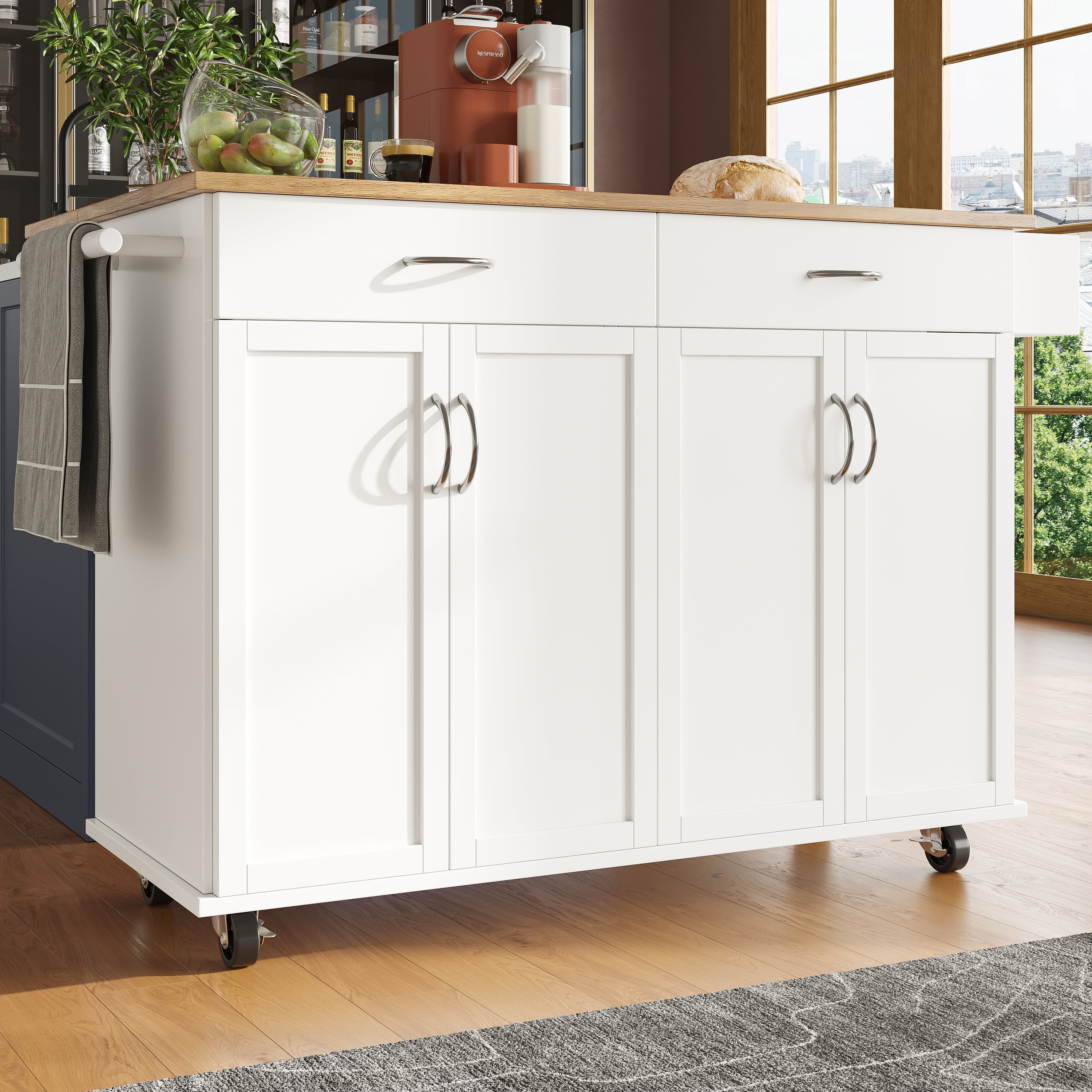 Modern Kitchen Island Dining Table Storage 106cm - White