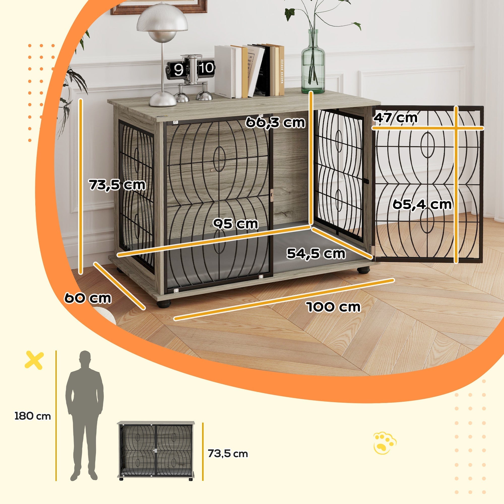 Dog Cage, Kennel, Indoor Pet Crate with Cushion, Large, Gray