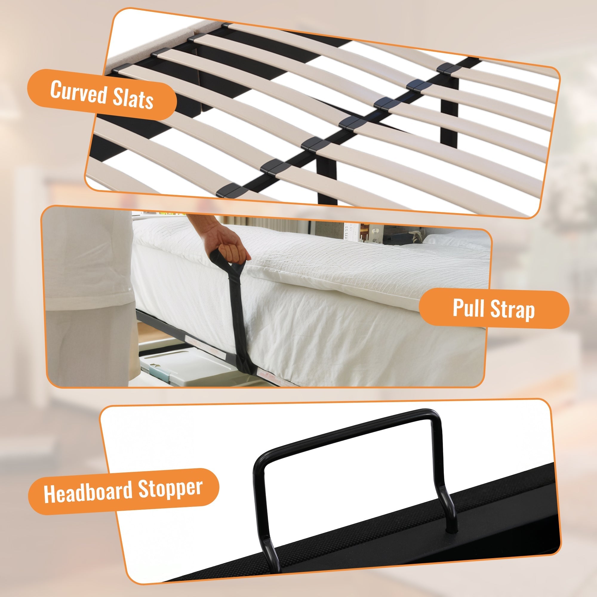 Upholstered Double Bed 4FT6 with LED Lighting, USB Type-C Charging, Storage Headboard, Beige Linen