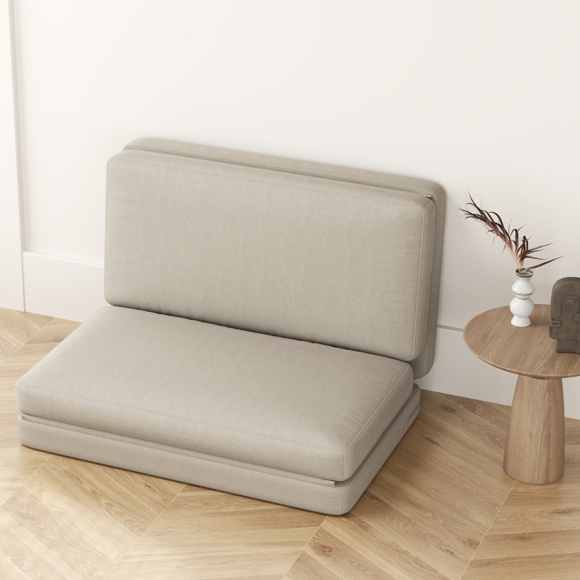 3-in-1 Schlafsofa, Samtbezug mit Stauraum, Beige