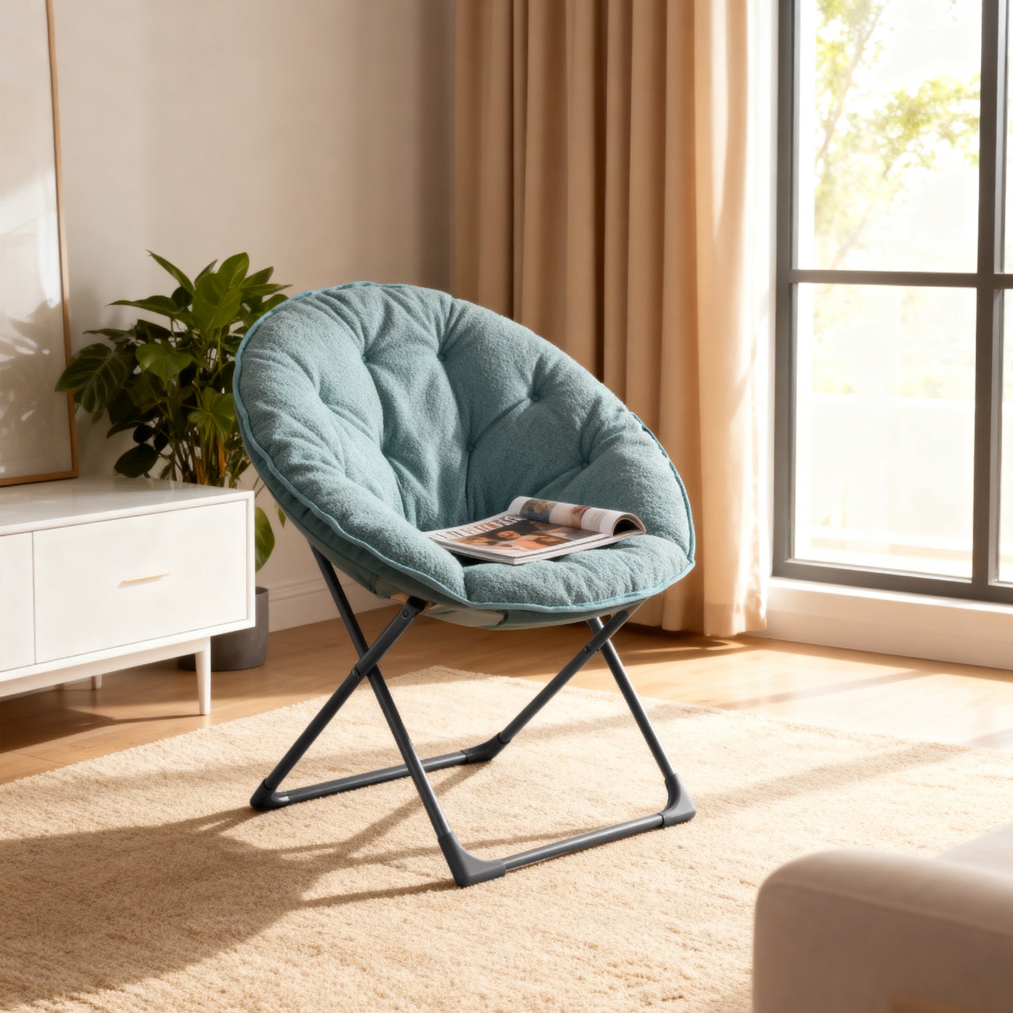 Folding Saucer Moon Chair Portable Soft - Sheep's Wool Blue