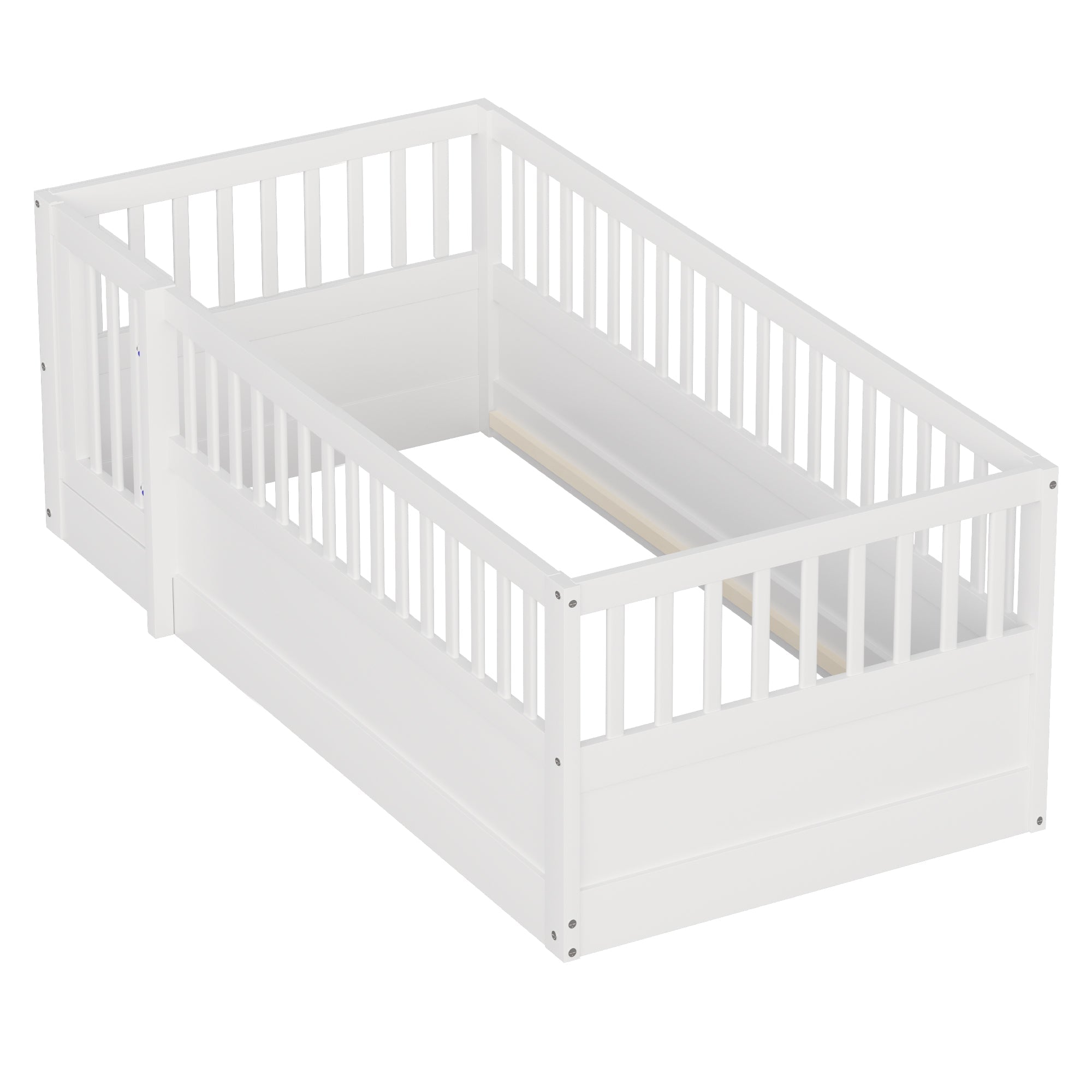 Children's Bed 90x200cm with Railing and Door, White Wood