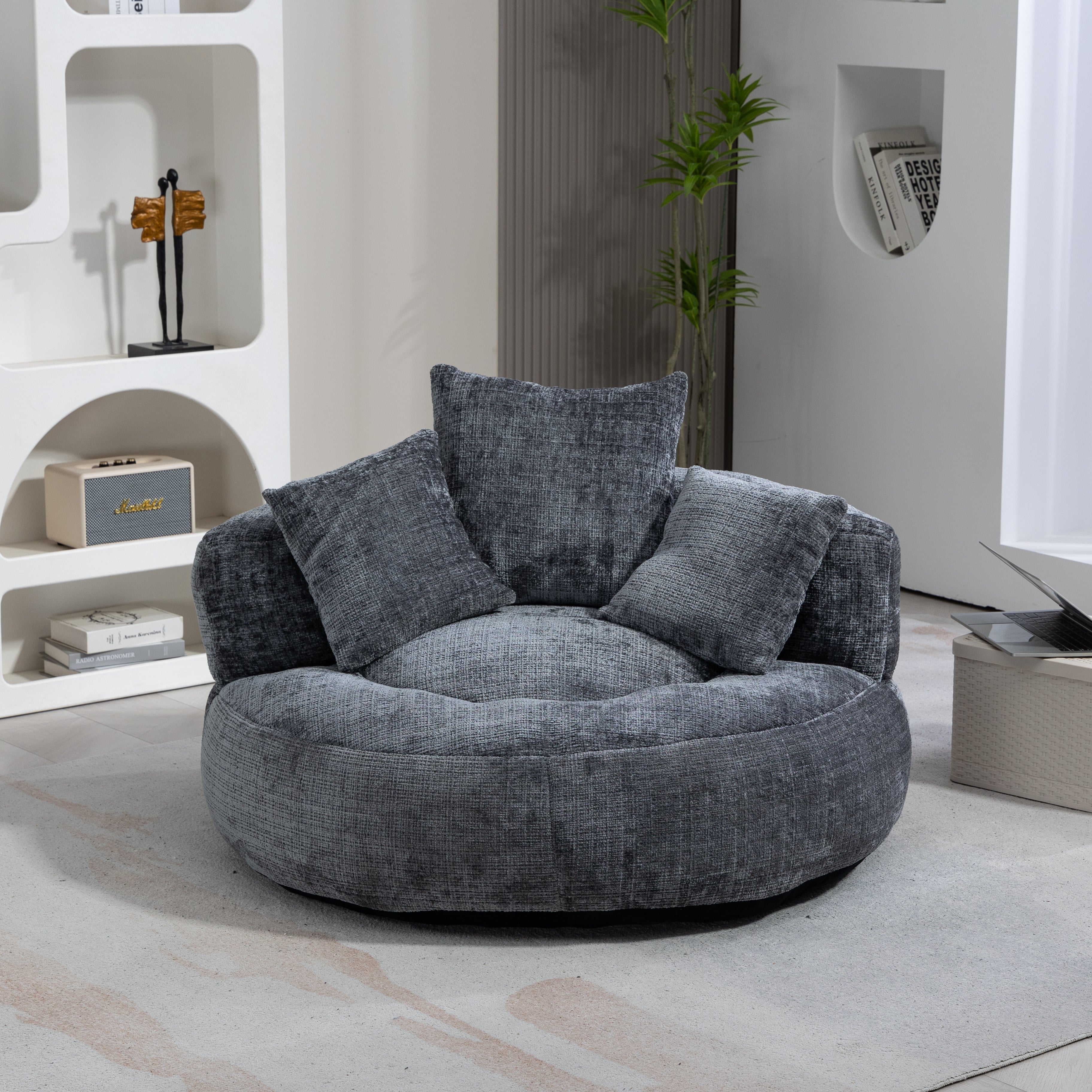 COOLMORE Lazy Sofa Durable Comfort Lounger High Back Bean Bag Chair Couch with Three Pillows, Gray Chenille