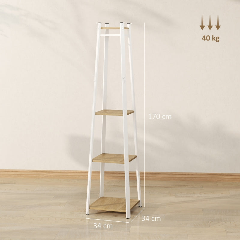 Garderobenständer, 8 Haken, 4 Ablagen, Stahl, Weiß